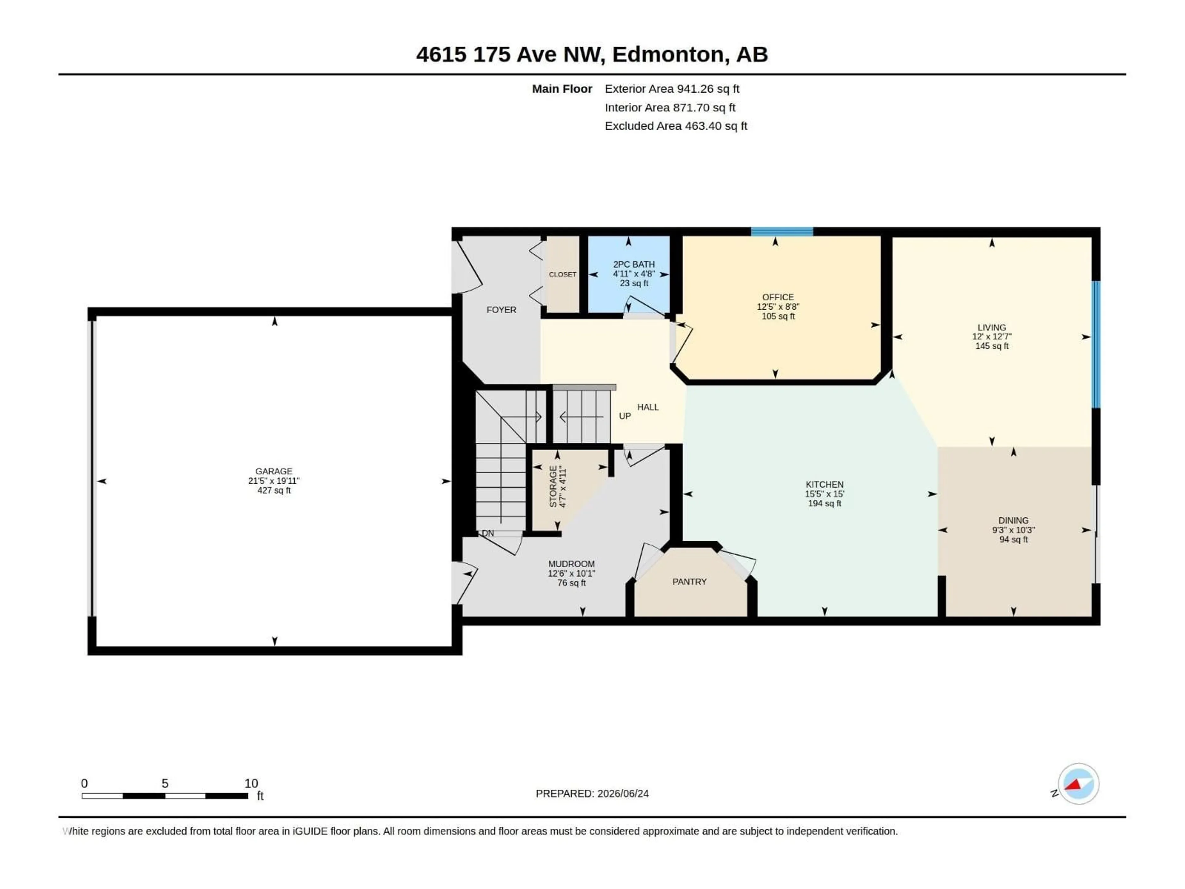 Floor plan for NW - 4615 175 AV, Edmonton Alberta T5Y4A1