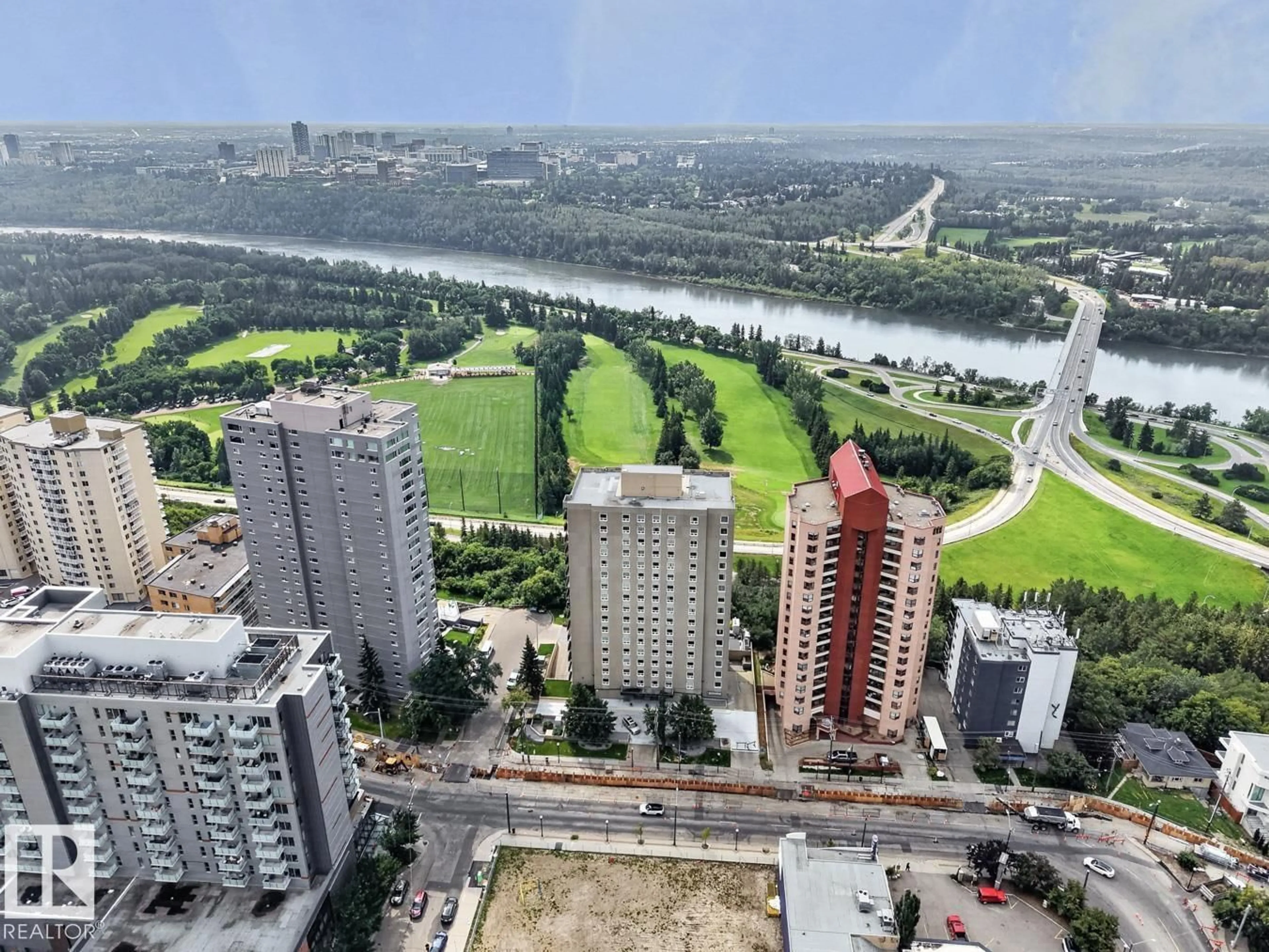 A pic from outside/outdoor area/front of a property/back of a property/a pic from drone, city buildings view from balcony for #602 - 12303 JASPER AVE, Edmonton Alberta T5N3K7