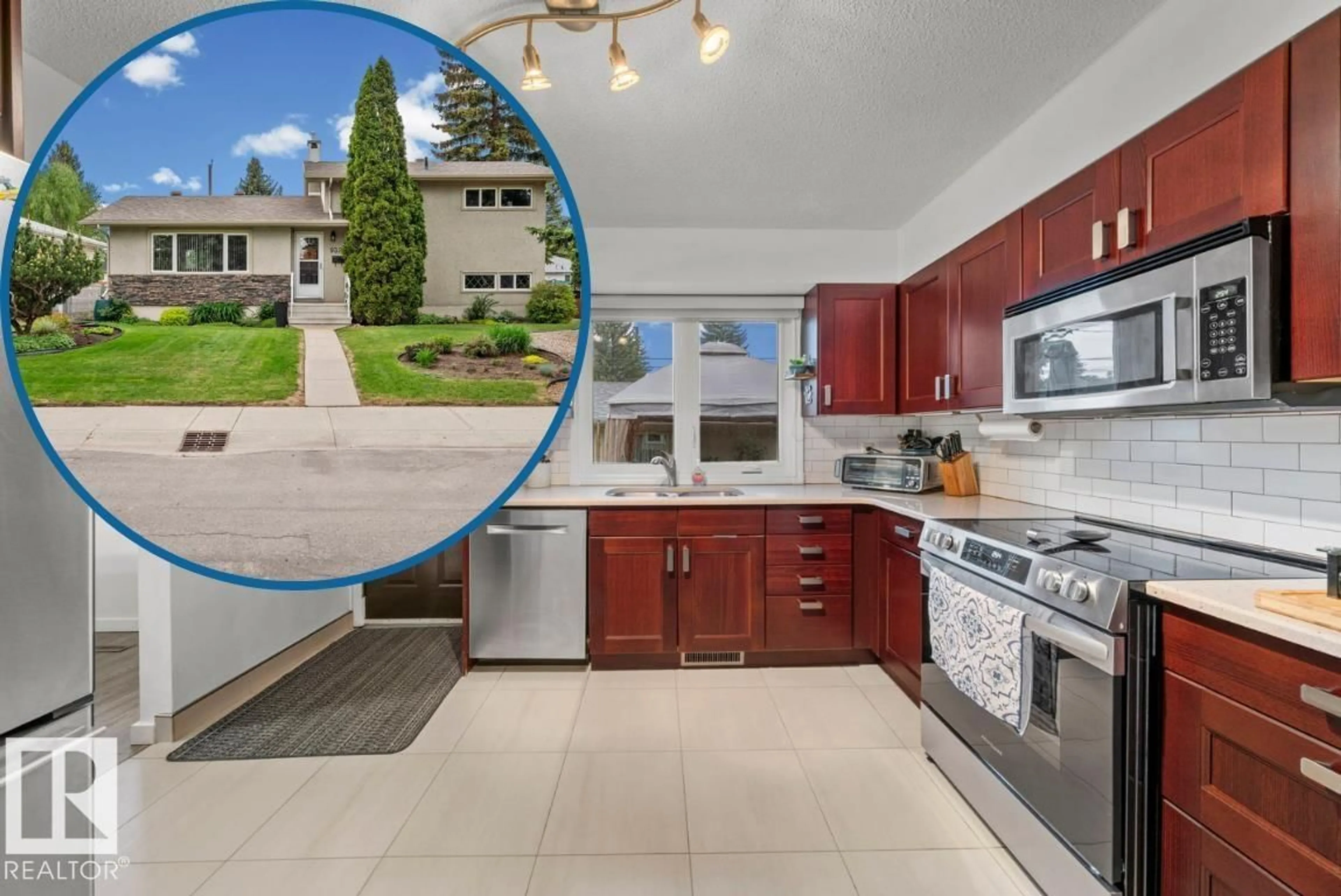 Open concept kitchen, ceramic/tile floor for 9326 158 ST, Edmonton Alberta T5R2C7