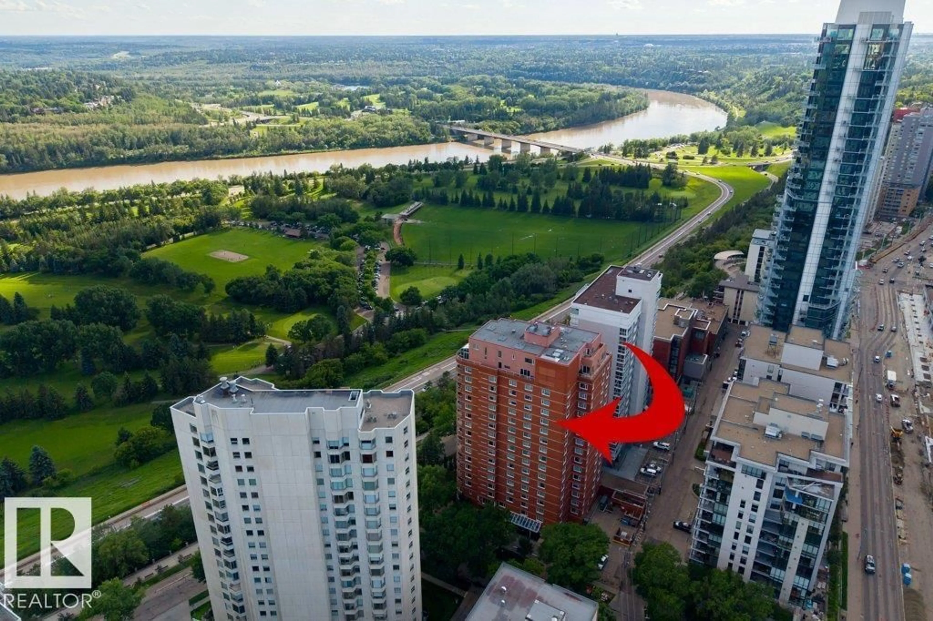 A pic from outside/outdoor area/front of a property/back of a property/a pic from drone, city buildings view from balcony for #1602 - 1602 119 ST, Edmonton Alberta T5K1Y8