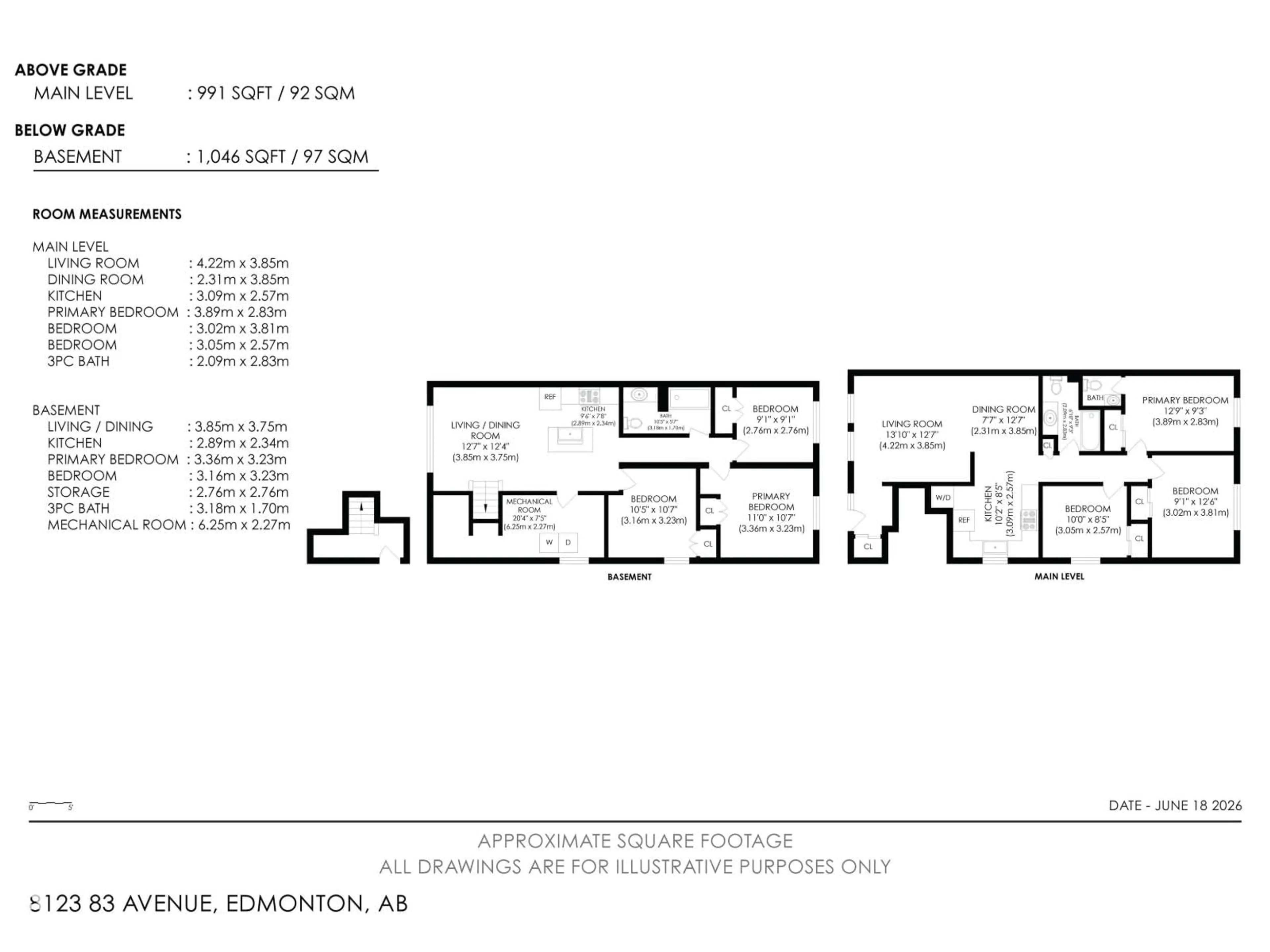 Floor plan for NW - 8123 8125 83 AV, Edmonton Alberta T6C1A7