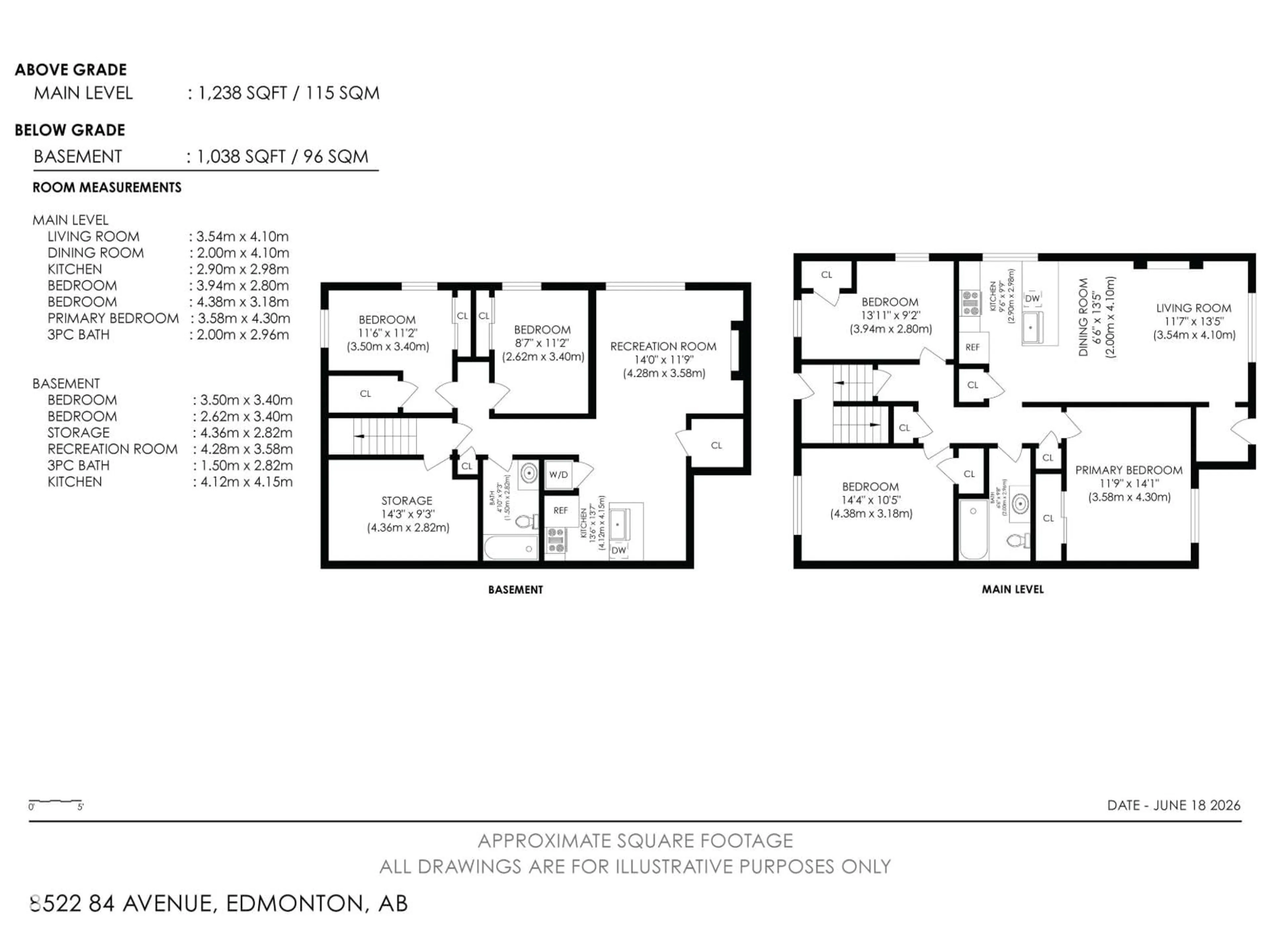 Floor plan for NW - 8522 8524 84 AV, Edmonton Alberta T6C1C9