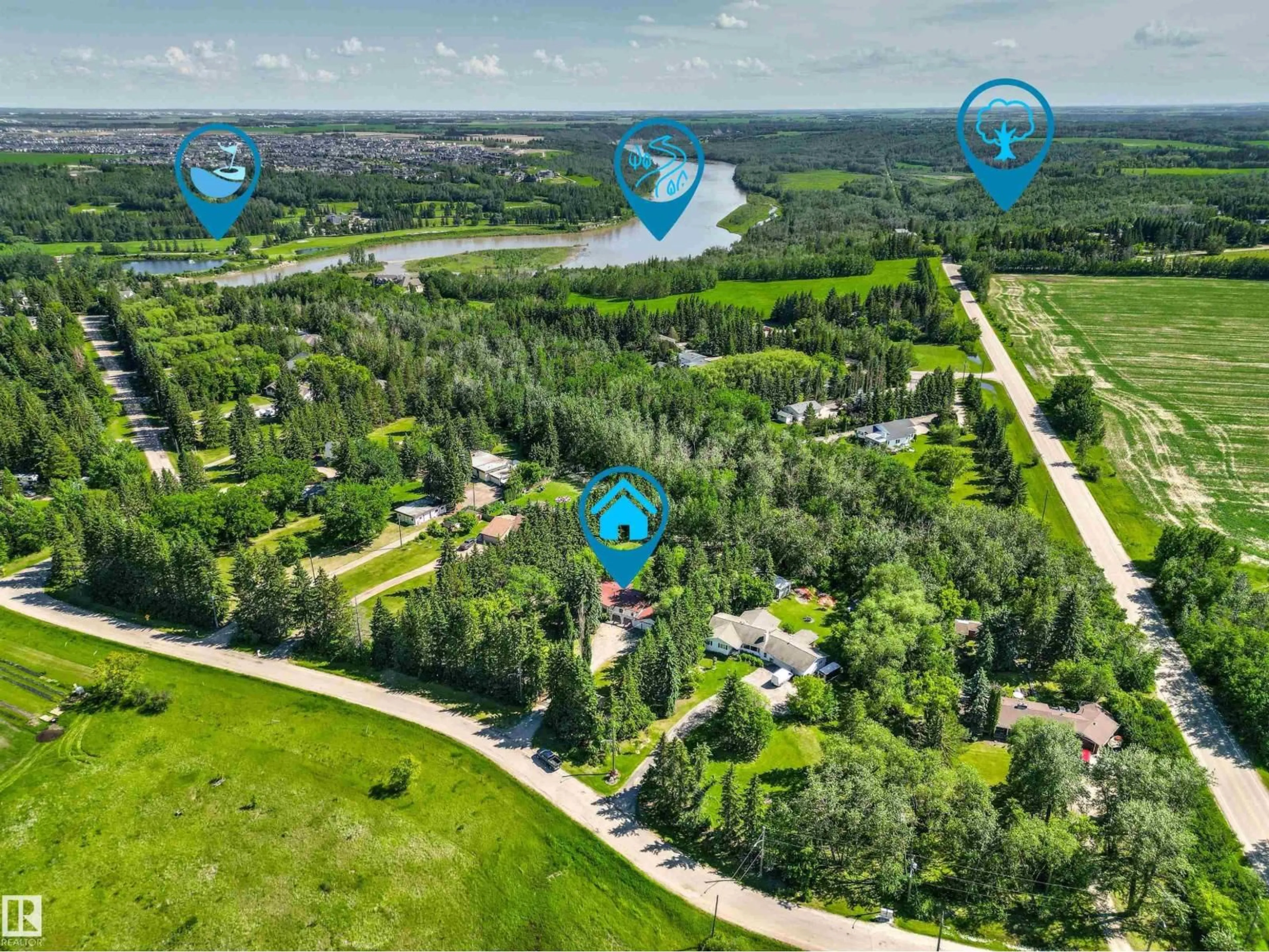 A pic from outside/outdoor area/front of a property/back of a property/a pic from drone, water/lake/river/ocean view for 107 GRANDISLE RD, Edmonton Alberta T6M2P1