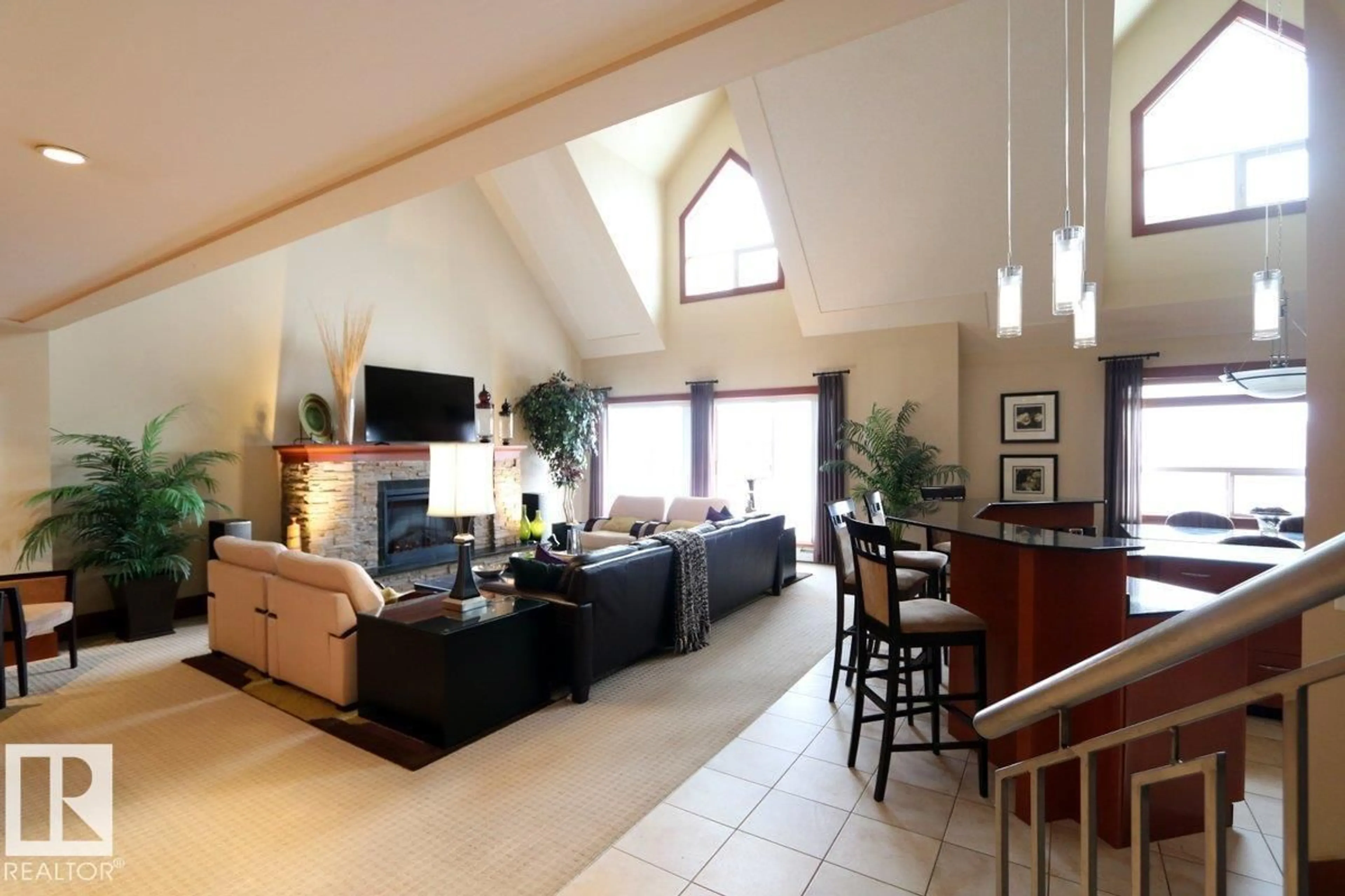 Living room with furniture, ceramic/tile floor for penthouse - 1402 105 ST NW, Edmonton Alberta T5K2Y4