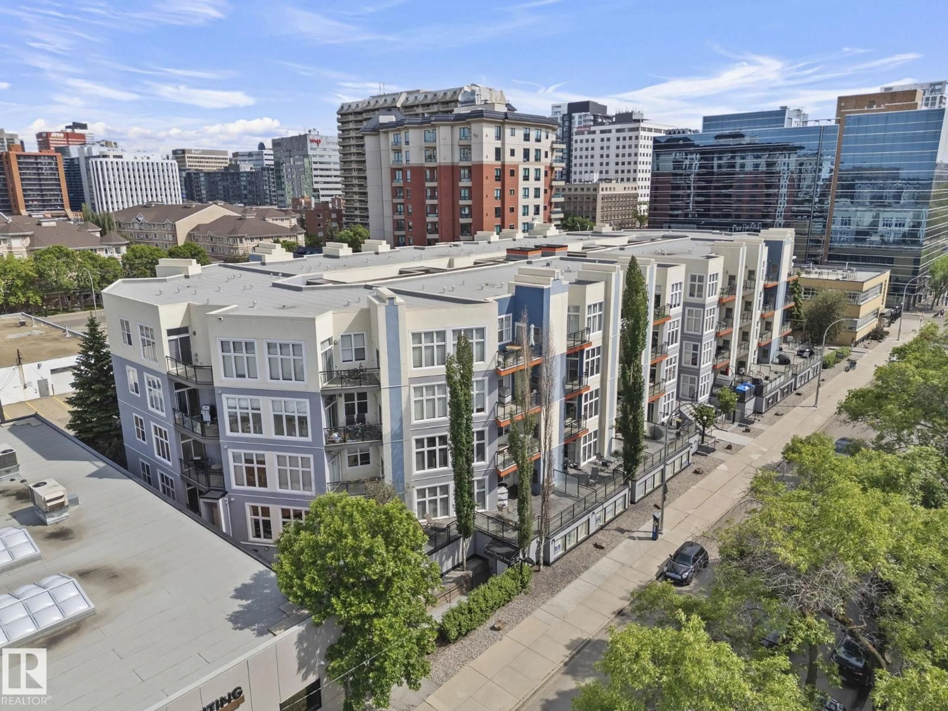 A pic from outside/outdoor area/front of a property/back of a property/a pic from drone, city buildings view from balcony for #308 - 10147 112 ST NW, Edmonton Alberta T5K1M1