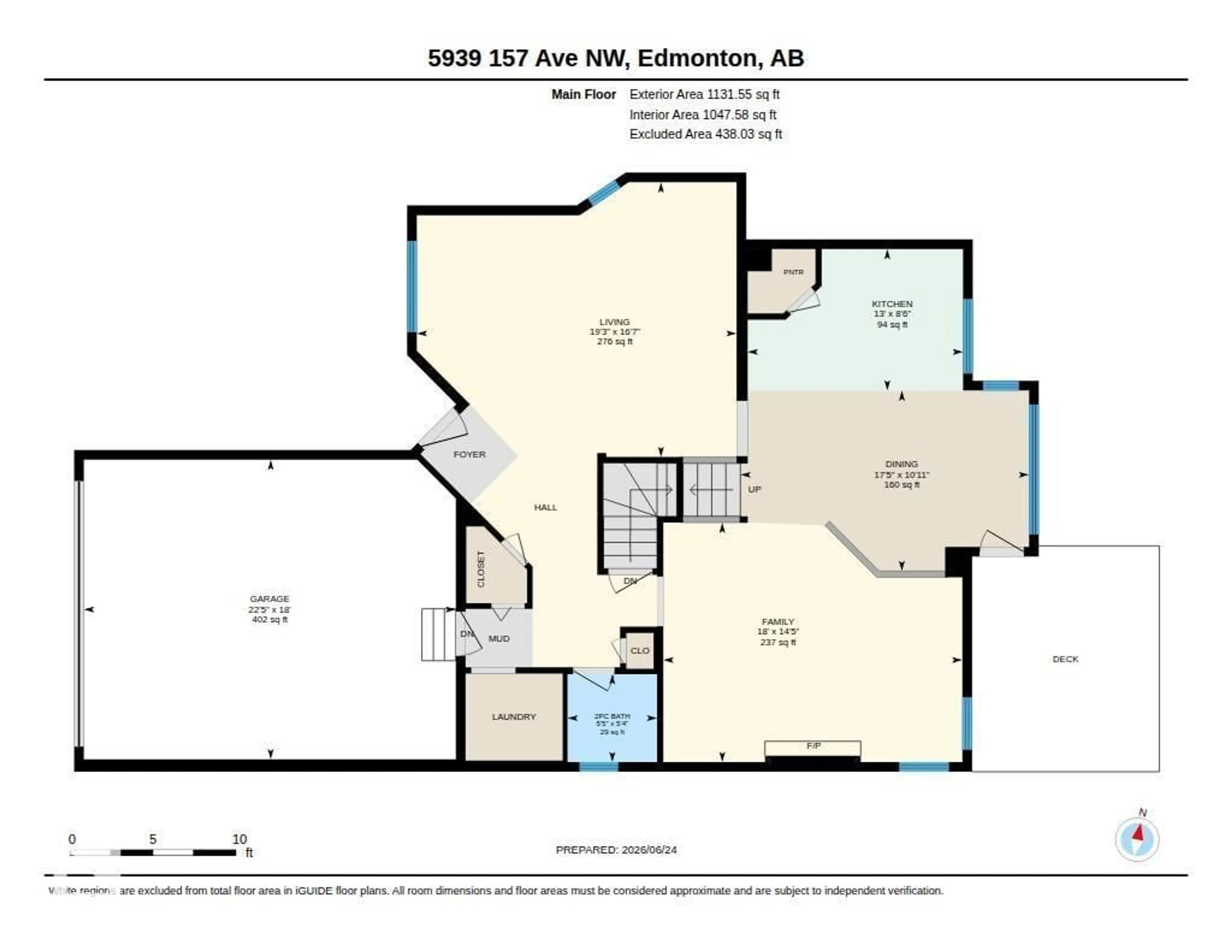 Floor plan for 5939 157 AV, Edmonton Alberta T5Y2M8