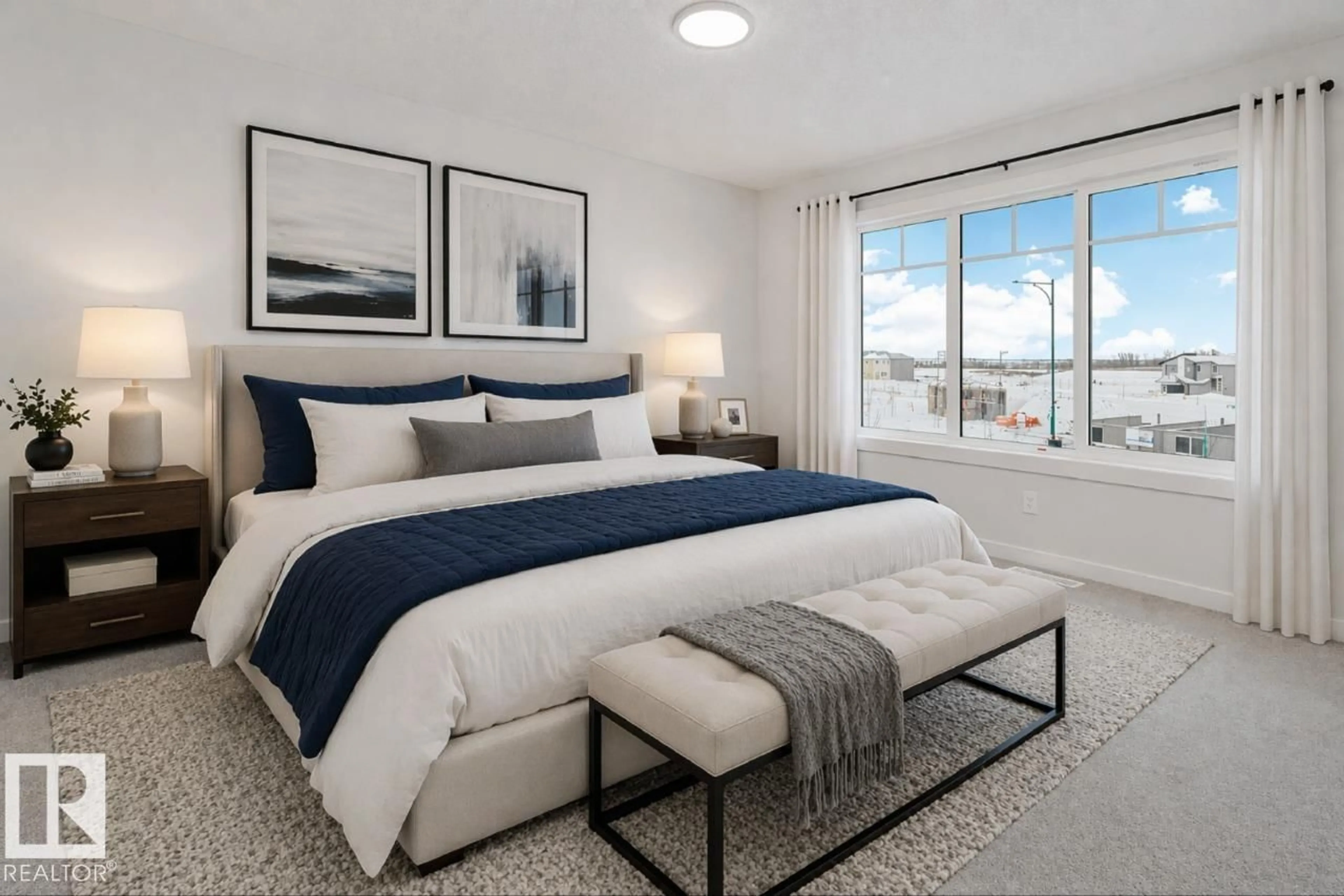 Bedroom with bed, carpet floor for 2756 7 AV, Edmonton Alberta T6X1N8