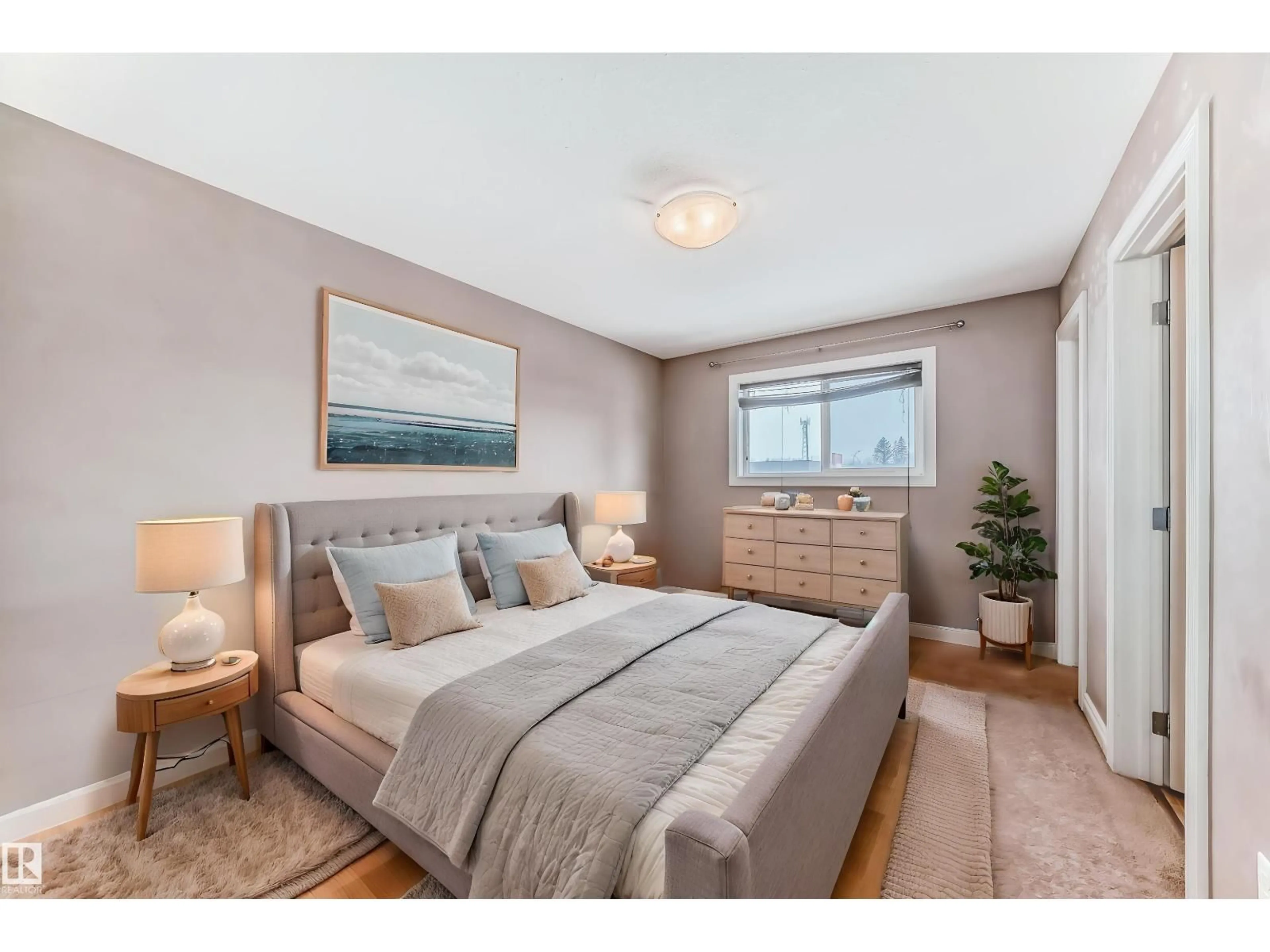 Bedroom with bed, wood/laminate floor for NW - 15152 33 ST, Edmonton Alberta T5Y0J7