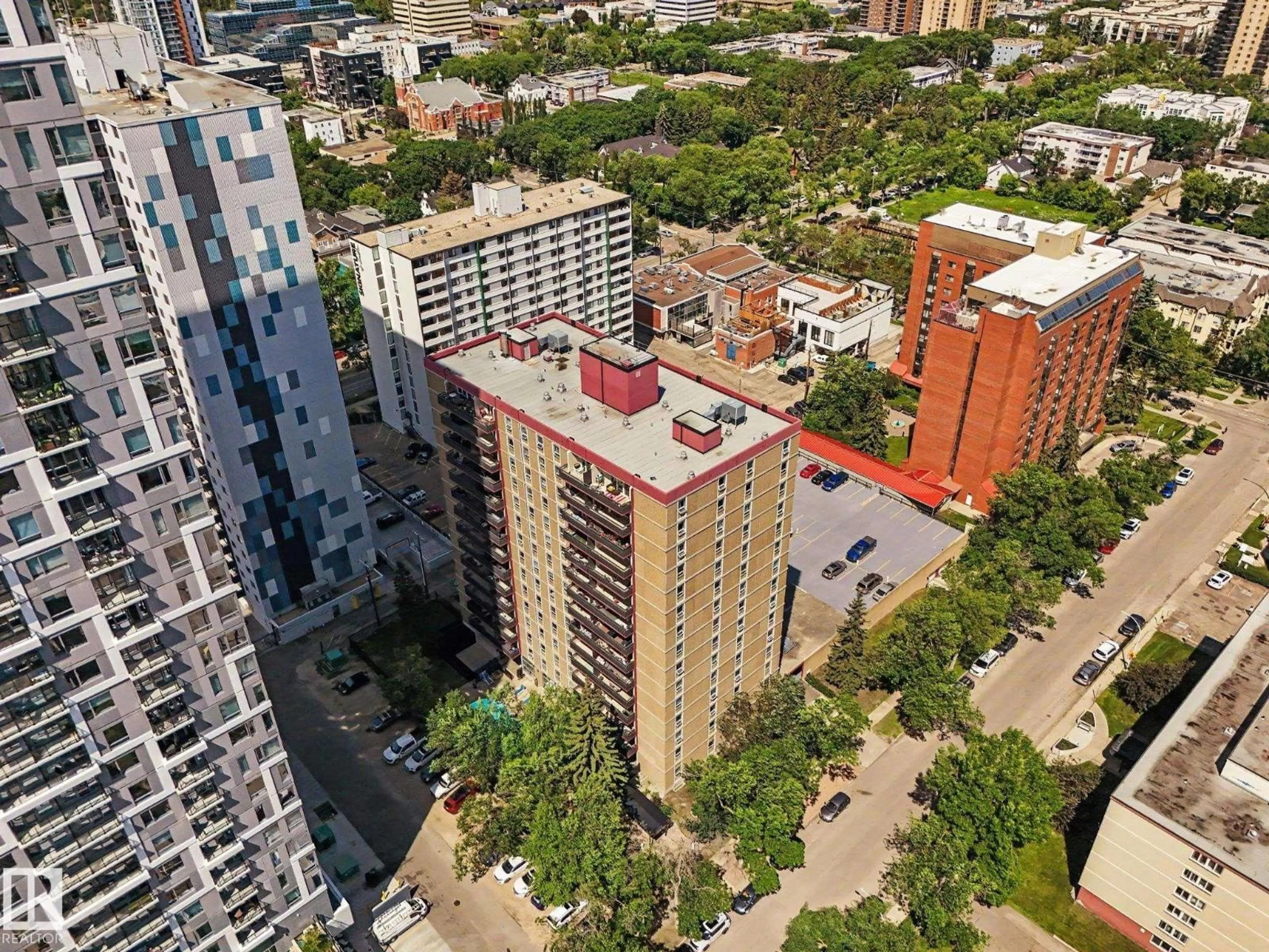 A pic from outside/outdoor area/front of a property/back of a property/a pic from drone, city buildings view from balcony for #304 - 10140 120 ST, Edmonton Alberta T5K1Z8