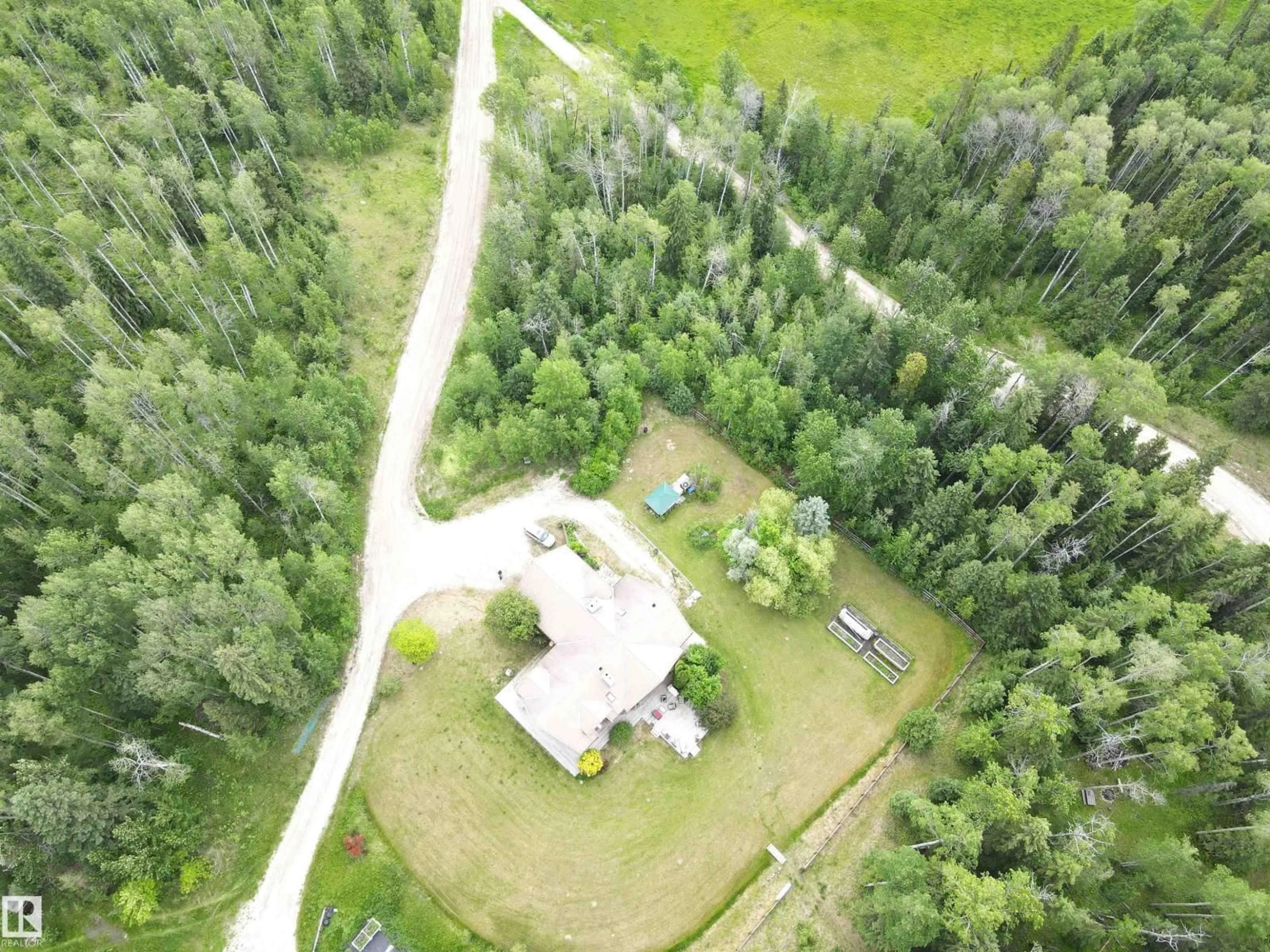 A pic from outside/outdoor area/front of a property/back of a property/a pic from drone, forest/trees view for 411048C BUSTER CREEK RD, Rural Clearwater County Alberta T4T1A5