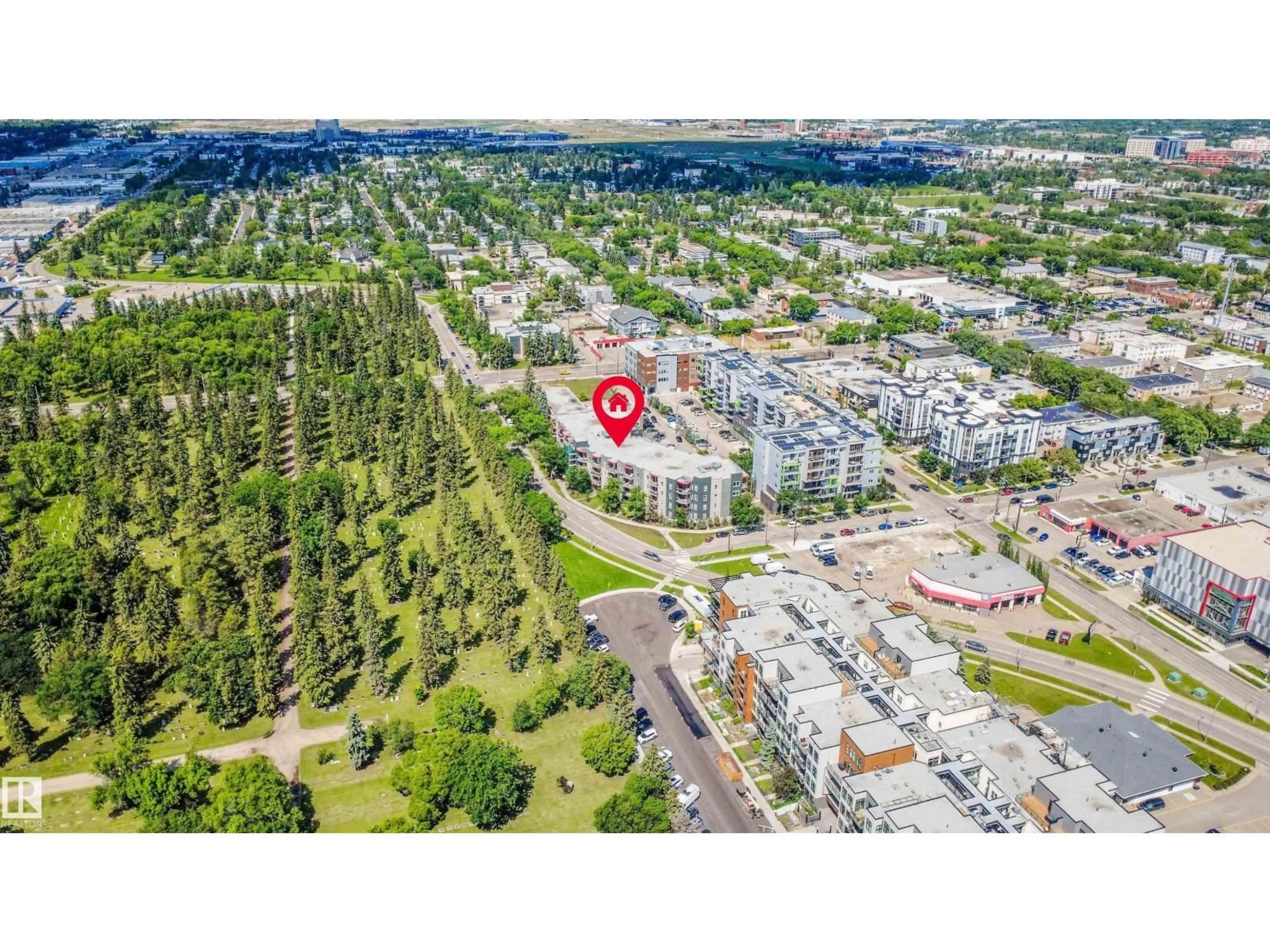 A pic from outside/outdoor area/front of a property/back of a property/a pic from drone, street for #209 - 10611 117 ST, Edmonton Alberta T5H0G6