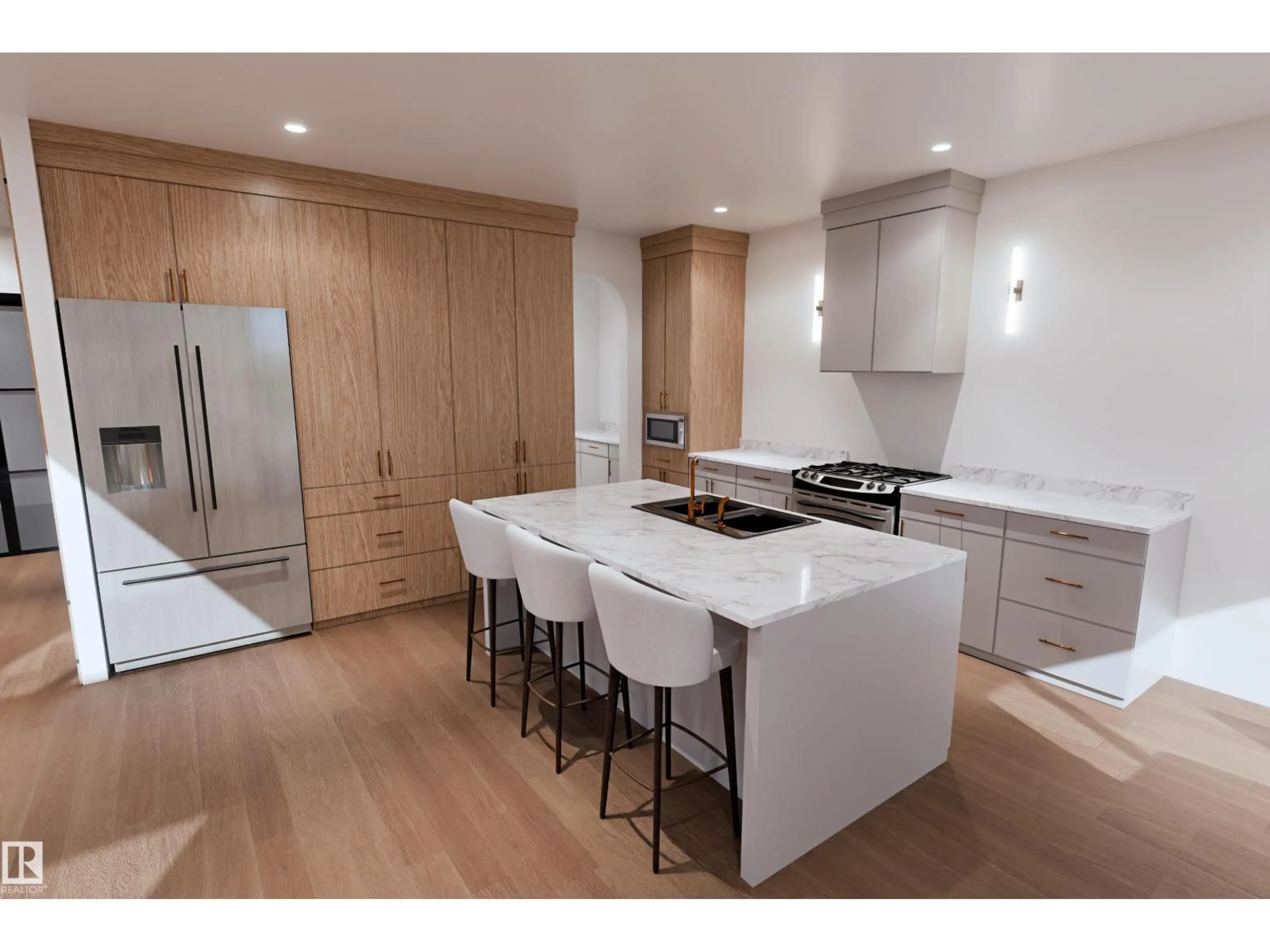 Open concept kitchen, wood/laminate floor for 9142 104 ST, Morinville Alberta T8R1C9