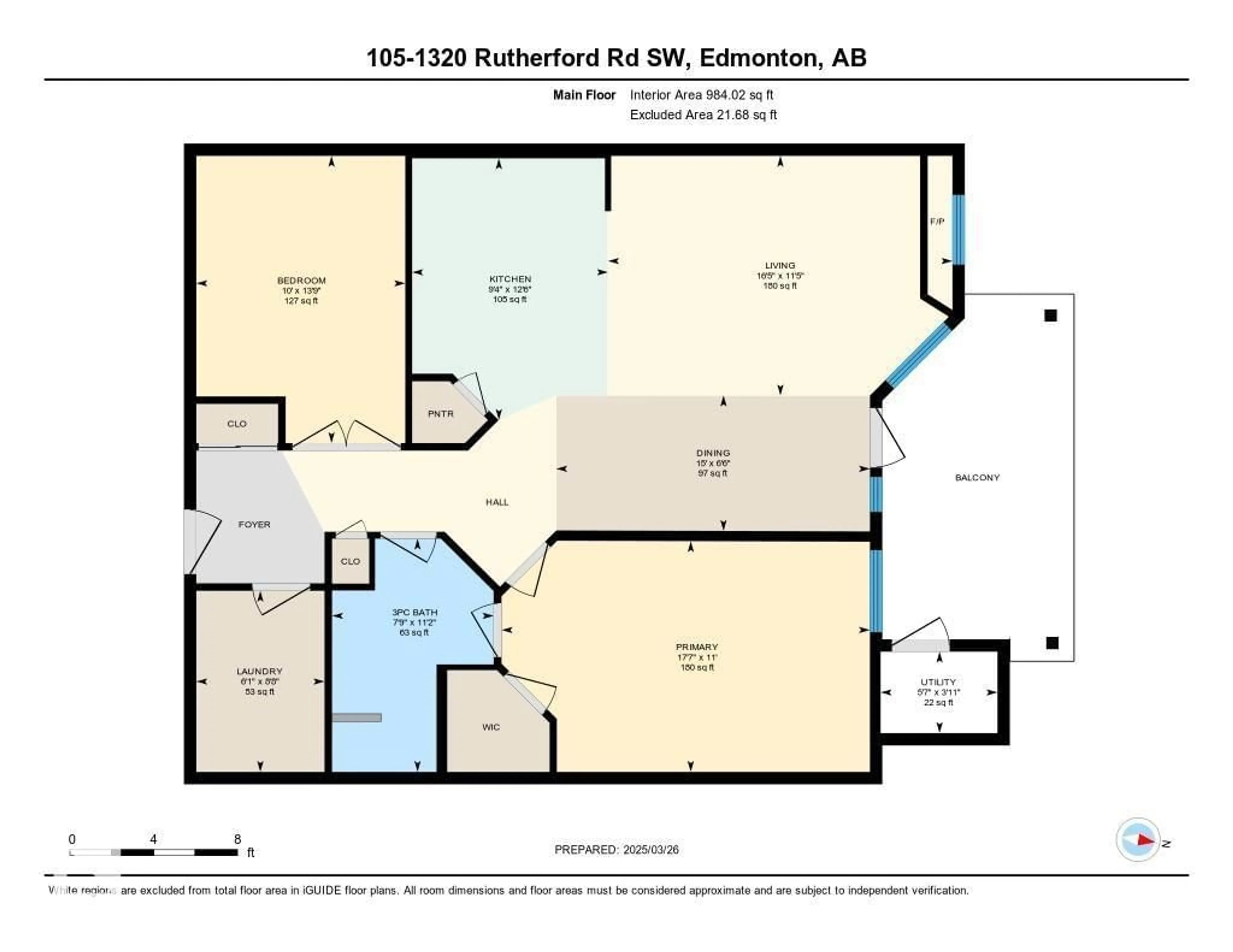 Floor plan for #105 - 1320 RUTHERFORD RD, Edmonton Alberta T6W0B6
