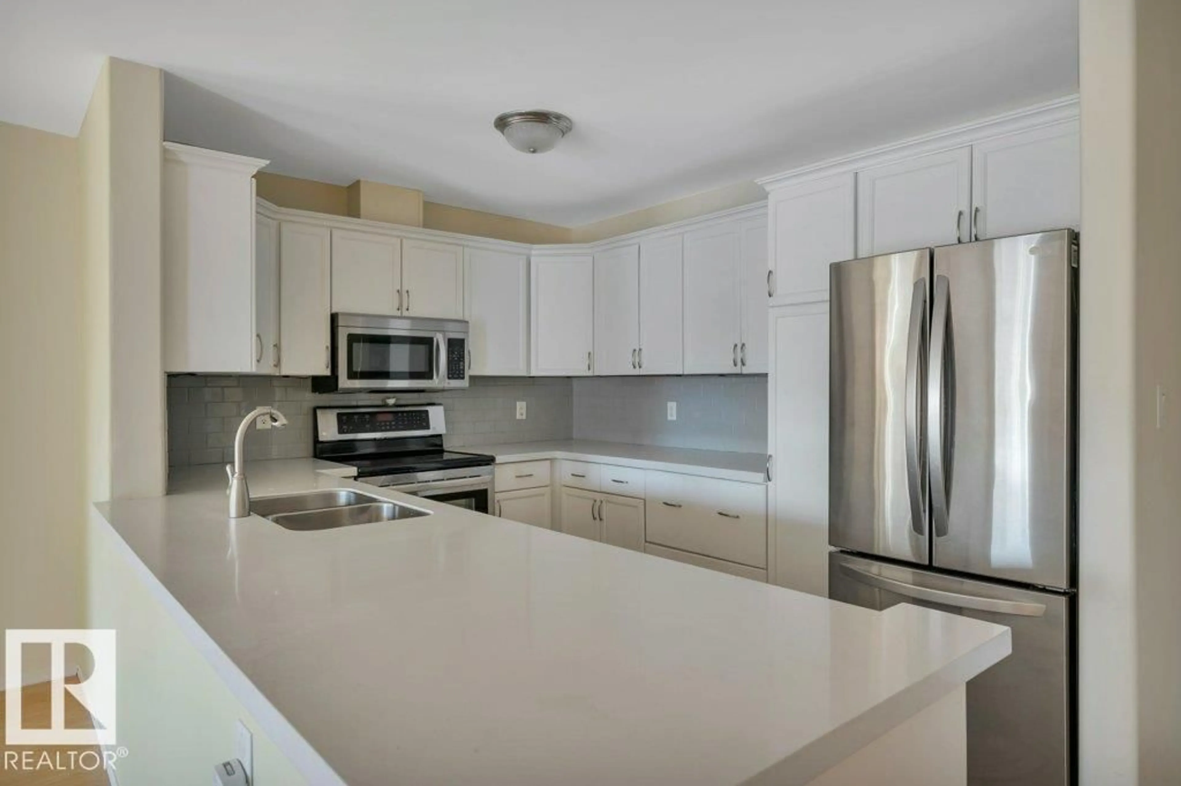 Open concept kitchen, ceramic/tile floor for #305 - 7839 96 ST, Edmonton Alberta T6C4R4