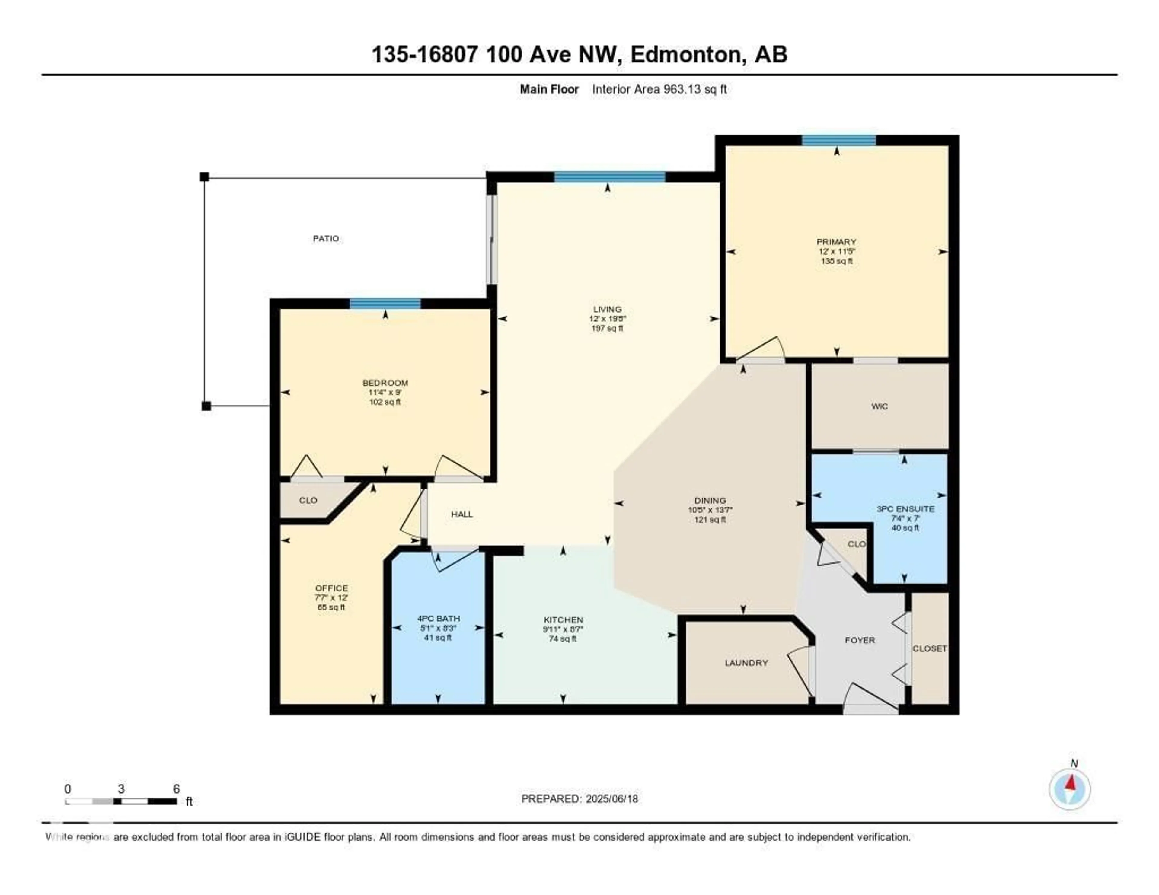 Floor plan for 135 - 16807 100 AV, Edmonton Alberta T5P4Z6