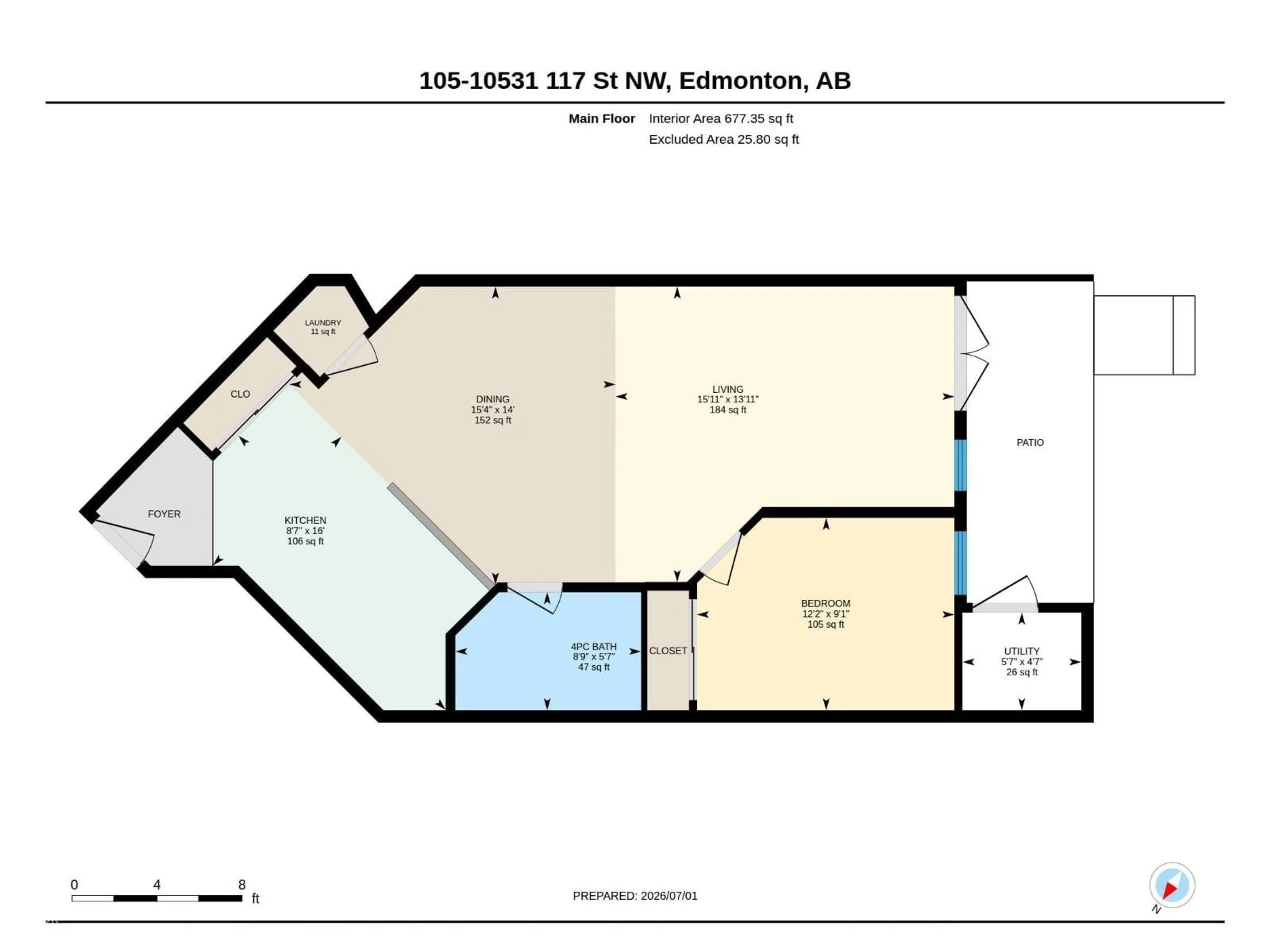 Floor plan for 105 - 10531 117 ST, Edmonton Alberta T5H0A8