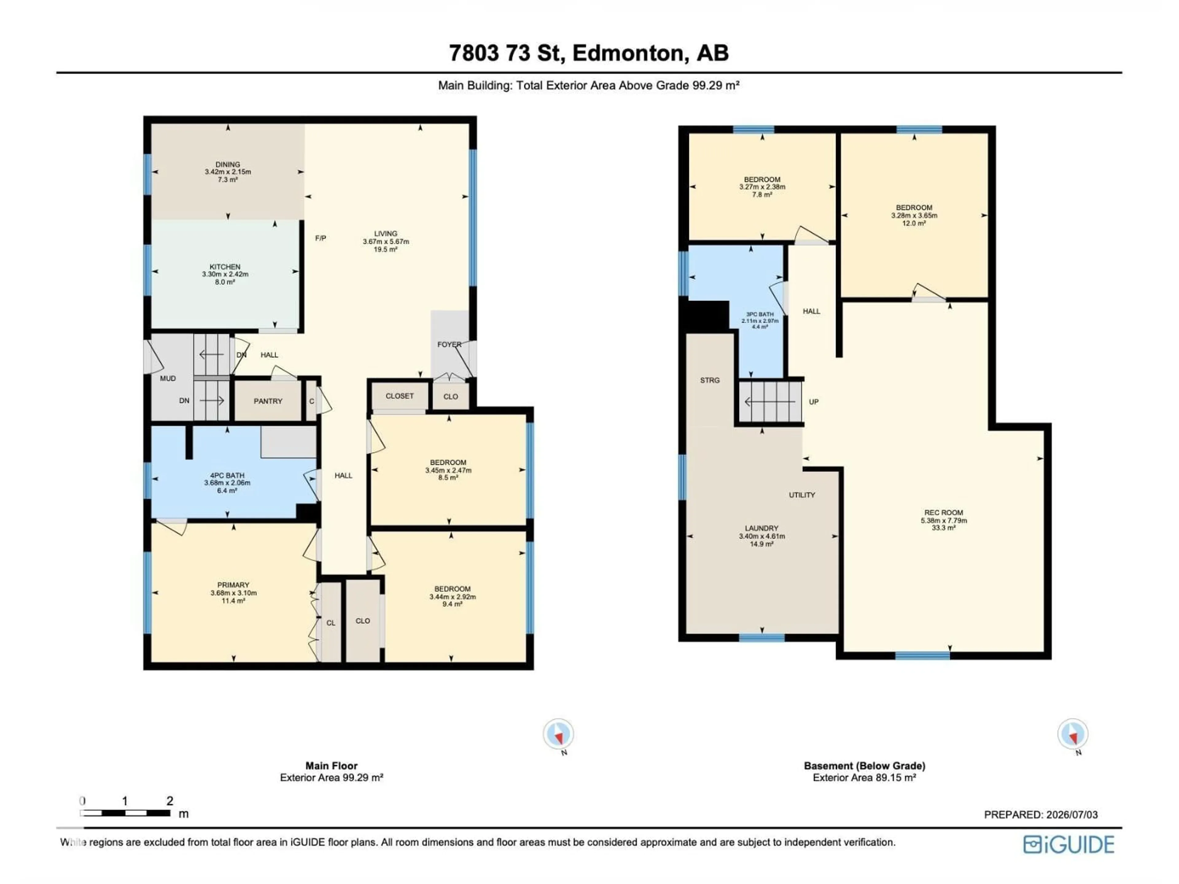 Floor plan for 7803 73 ST, Edmonton Alberta T6B1Z5