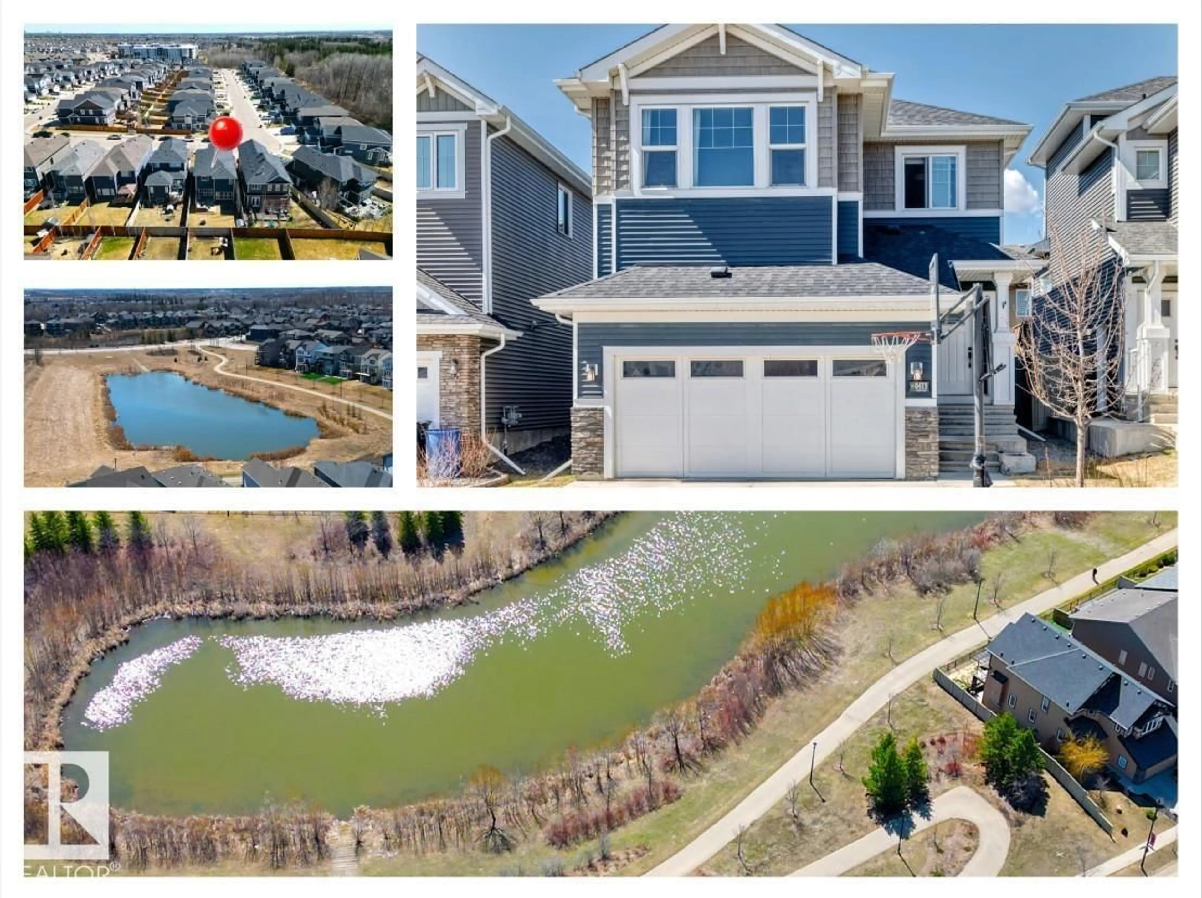 A pic from outside/outdoor area/front of a property/back of a property/a pic from drone, water/lake/river/ocean view for NW - 6479 ELSTON LO, Edmonton Alberta T6M0V9
