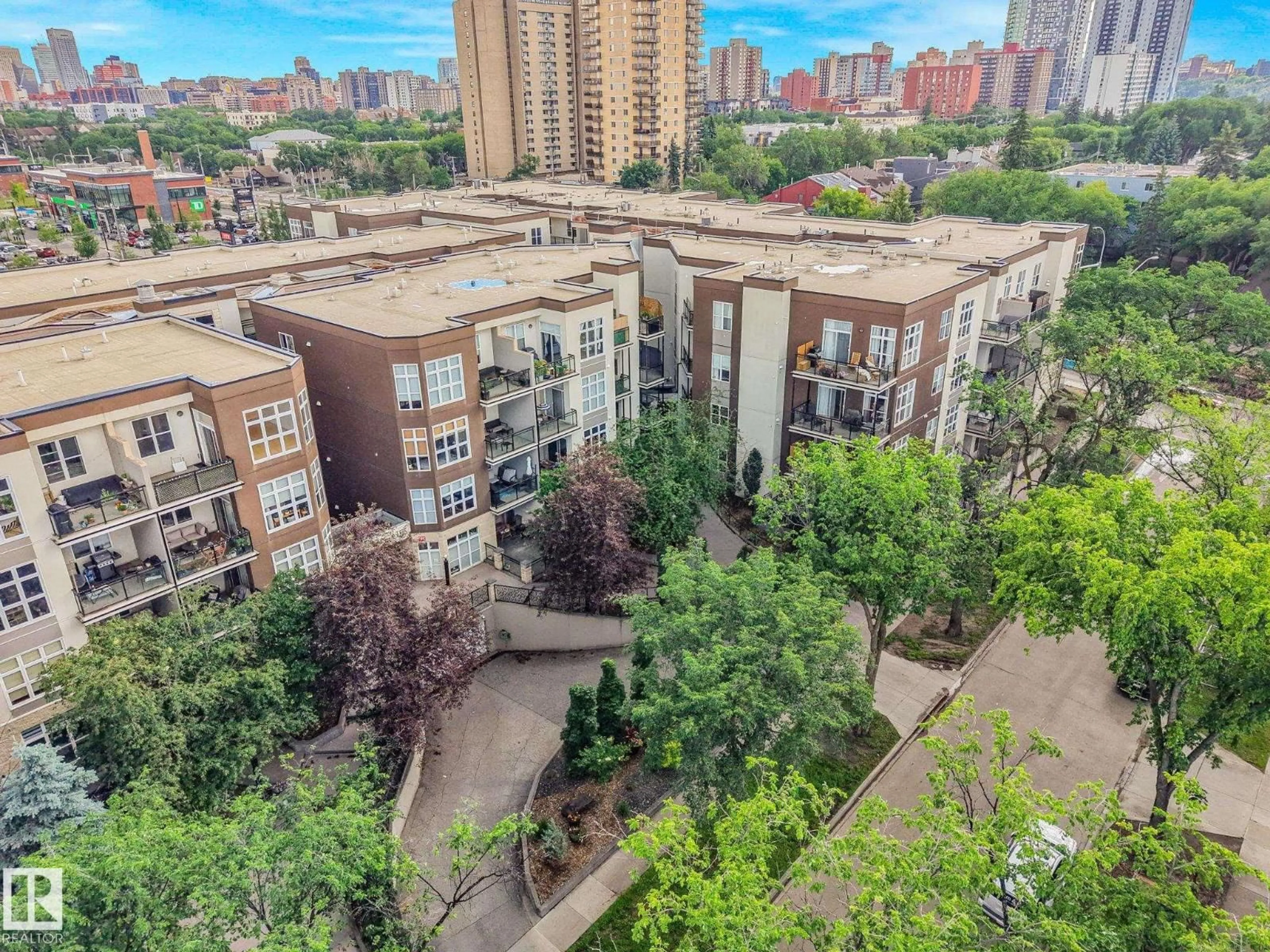 A pic from outside/outdoor area/front of a property/back of a property/a pic from drone, city buildings view from balcony for 131 - 10407 122 ST, Edmonton Alberta T5N4B8
