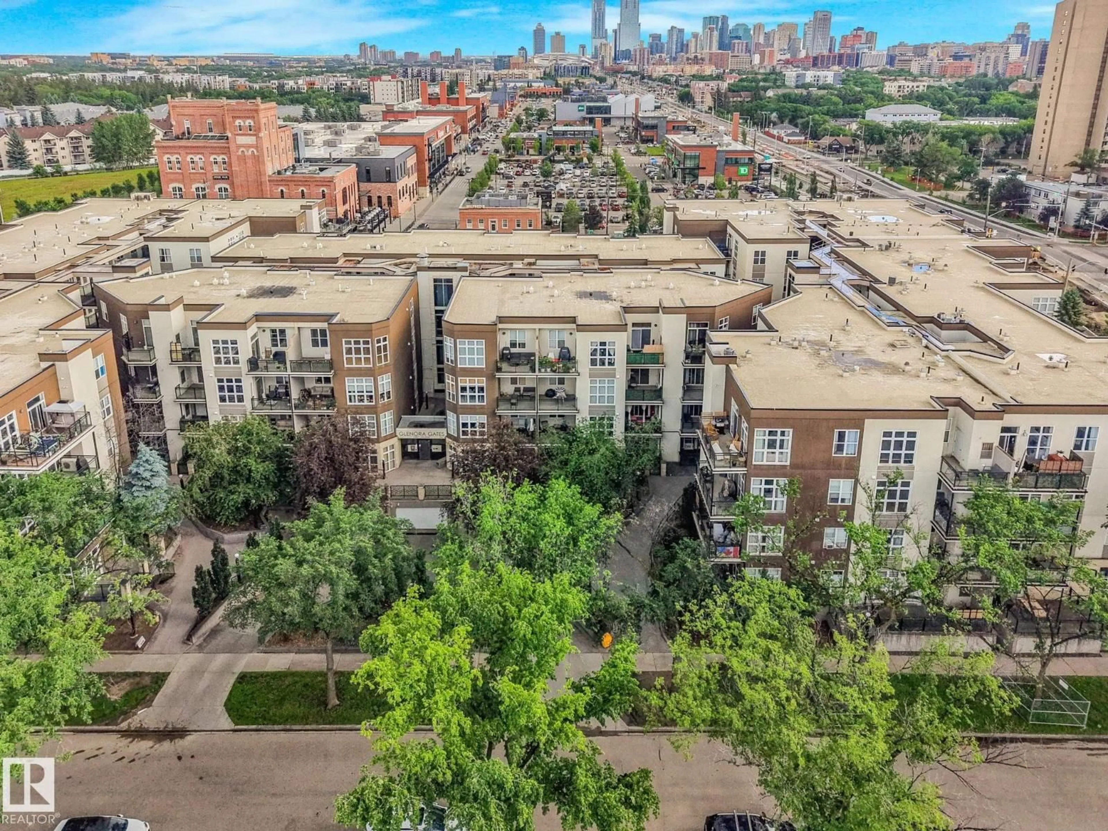 A pic from outside/outdoor area/front of a property/back of a property/a pic from drone, city buildings view from balcony for 131 - 10407 122 ST, Edmonton Alberta T5N4B8