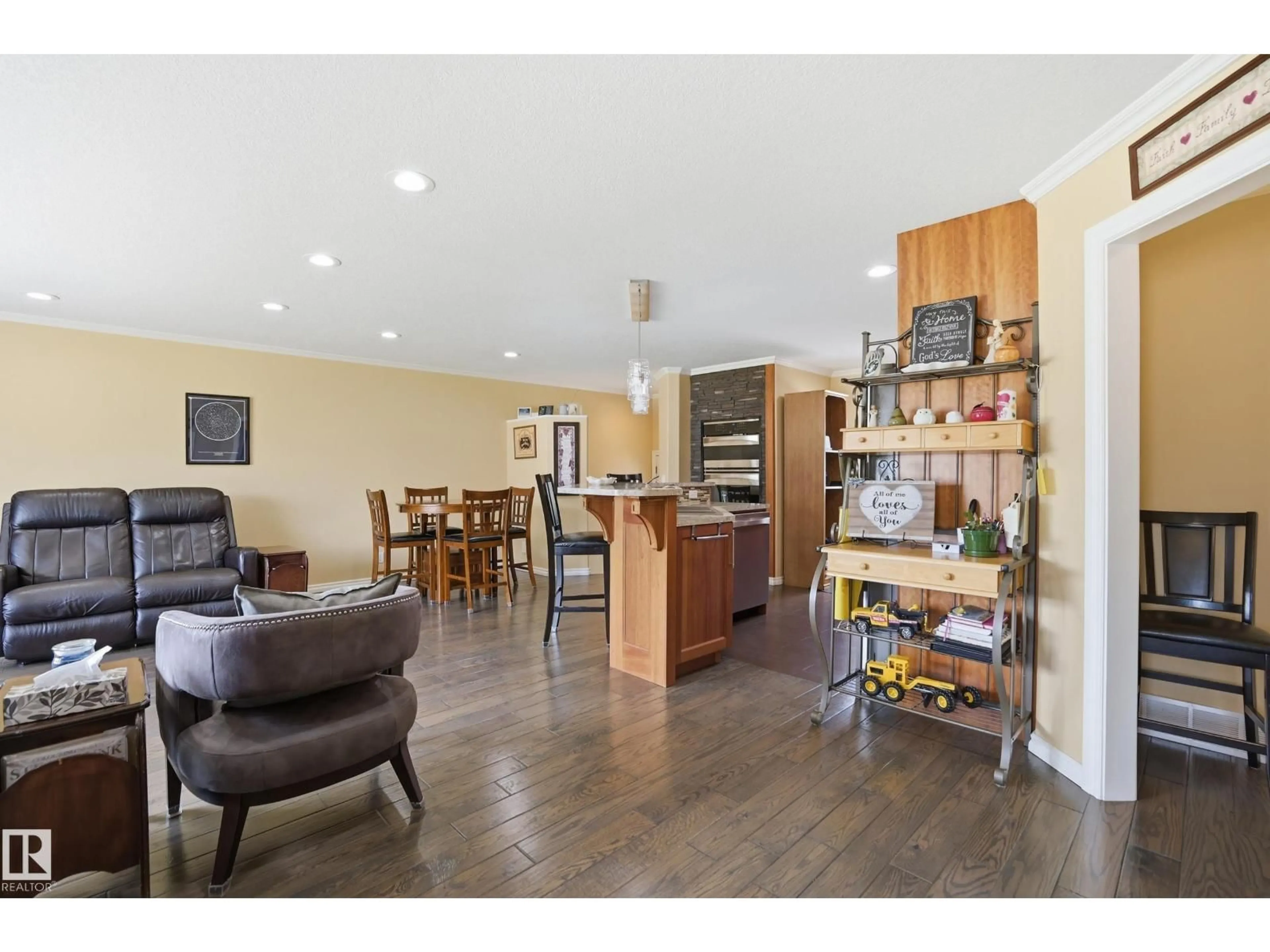 Open concept kitchen, wood/laminate floor for 5028 47 ST, Lamont Alberta T0B2R0