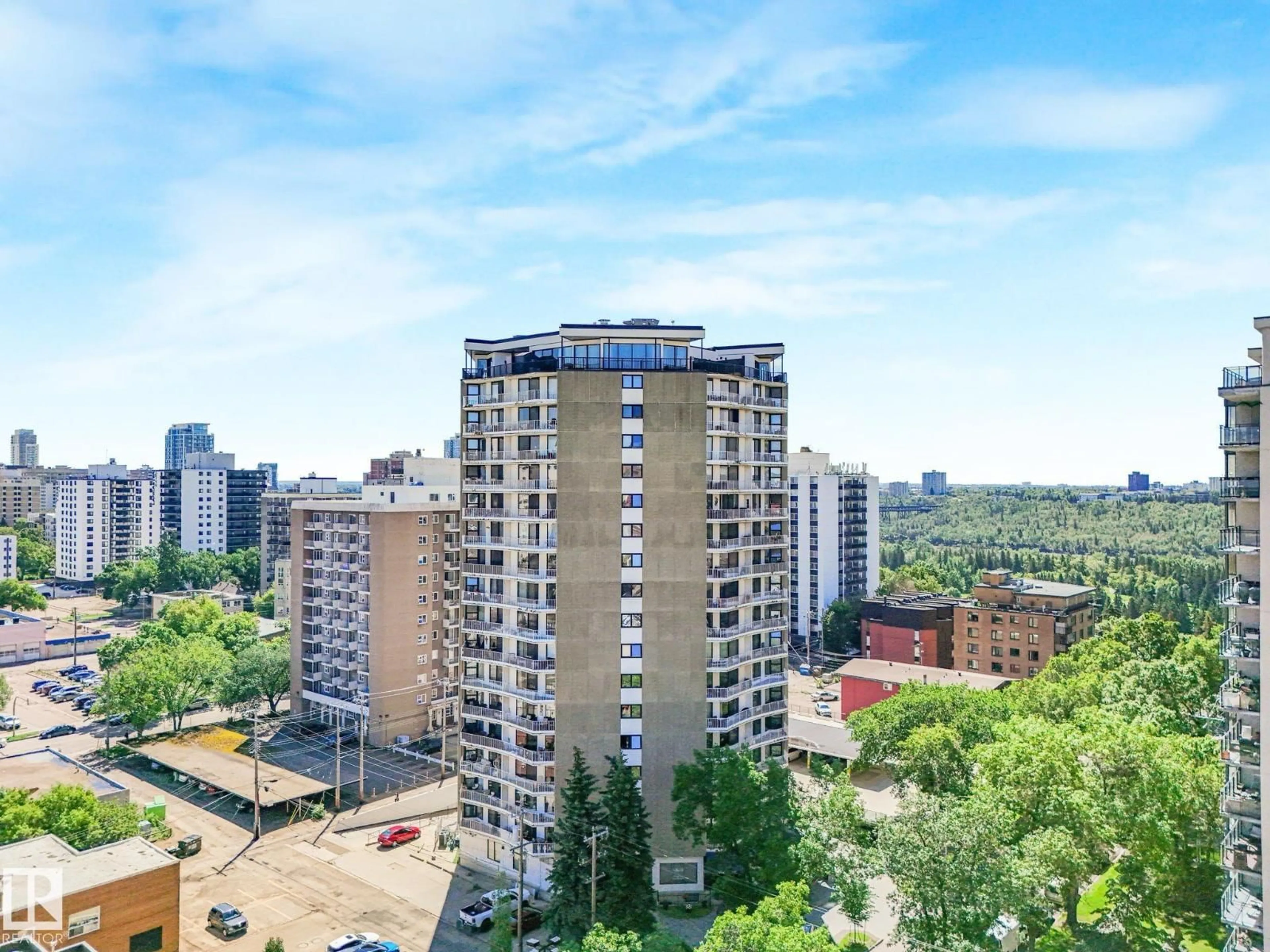 A pic from outside/outdoor area/front of a property/back of a property/a pic from drone, city buildings view from balcony for 1706 - 10045 117 ST, Edmonton Alberta T5K1W8
