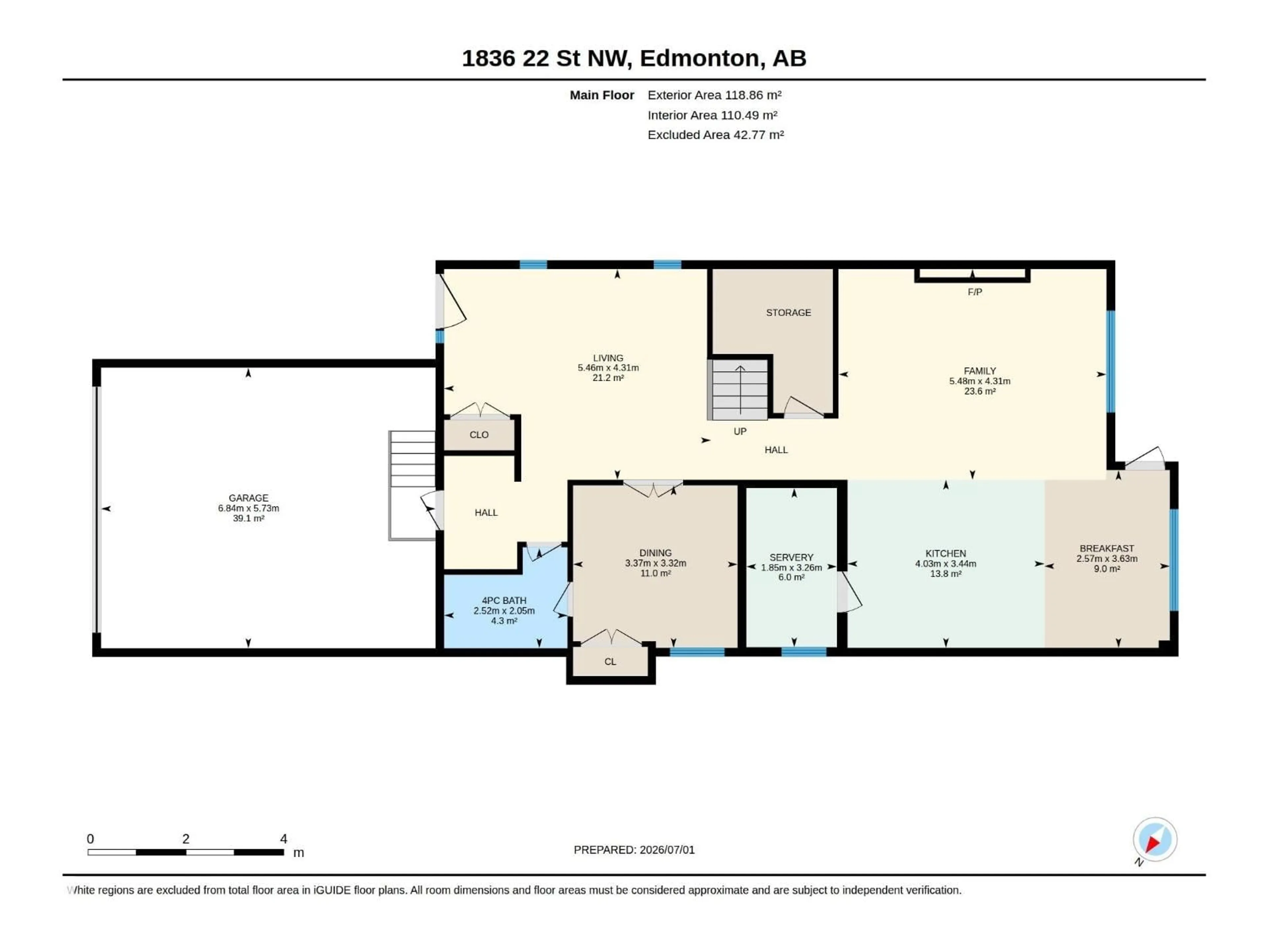 Floor plan for 1836 22 ST, Edmonton Alberta T6T2M5