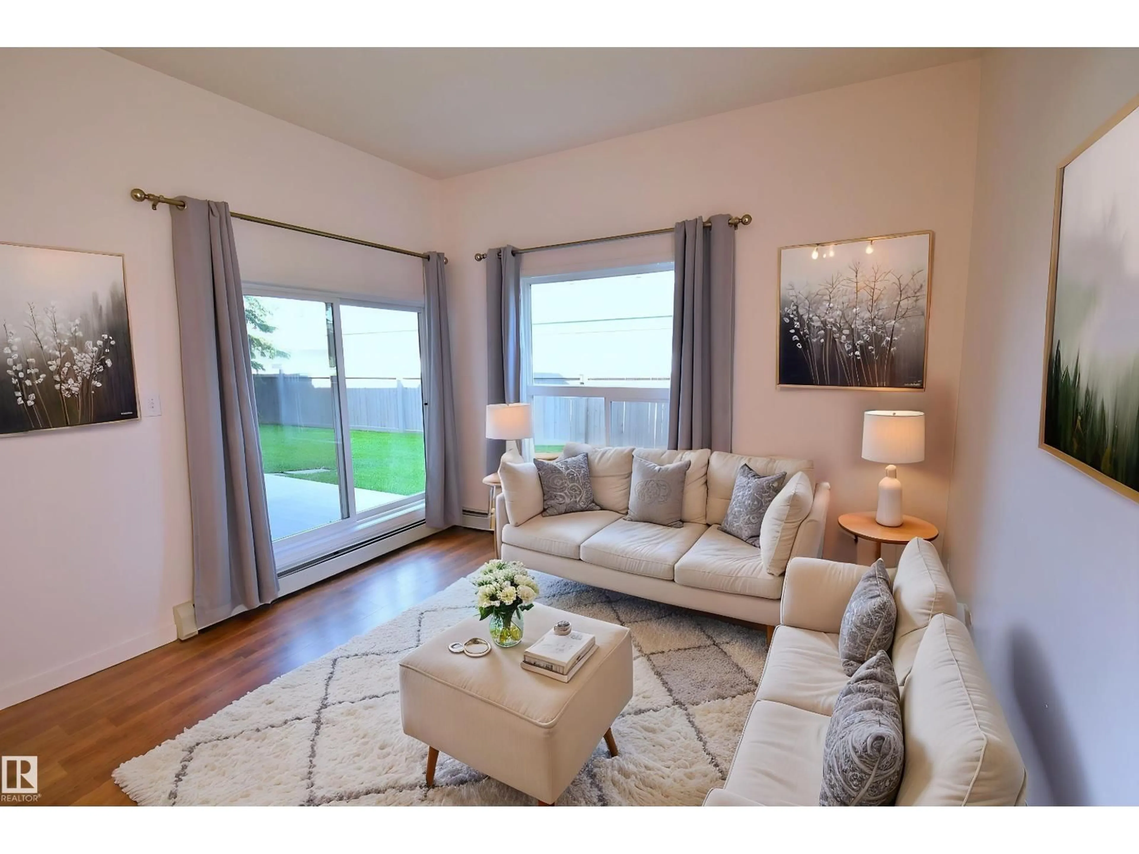 Living room with furniture, wood/laminate floor for #103 - 4310 33 ST, Stony Plain Alberta T7Z0A8