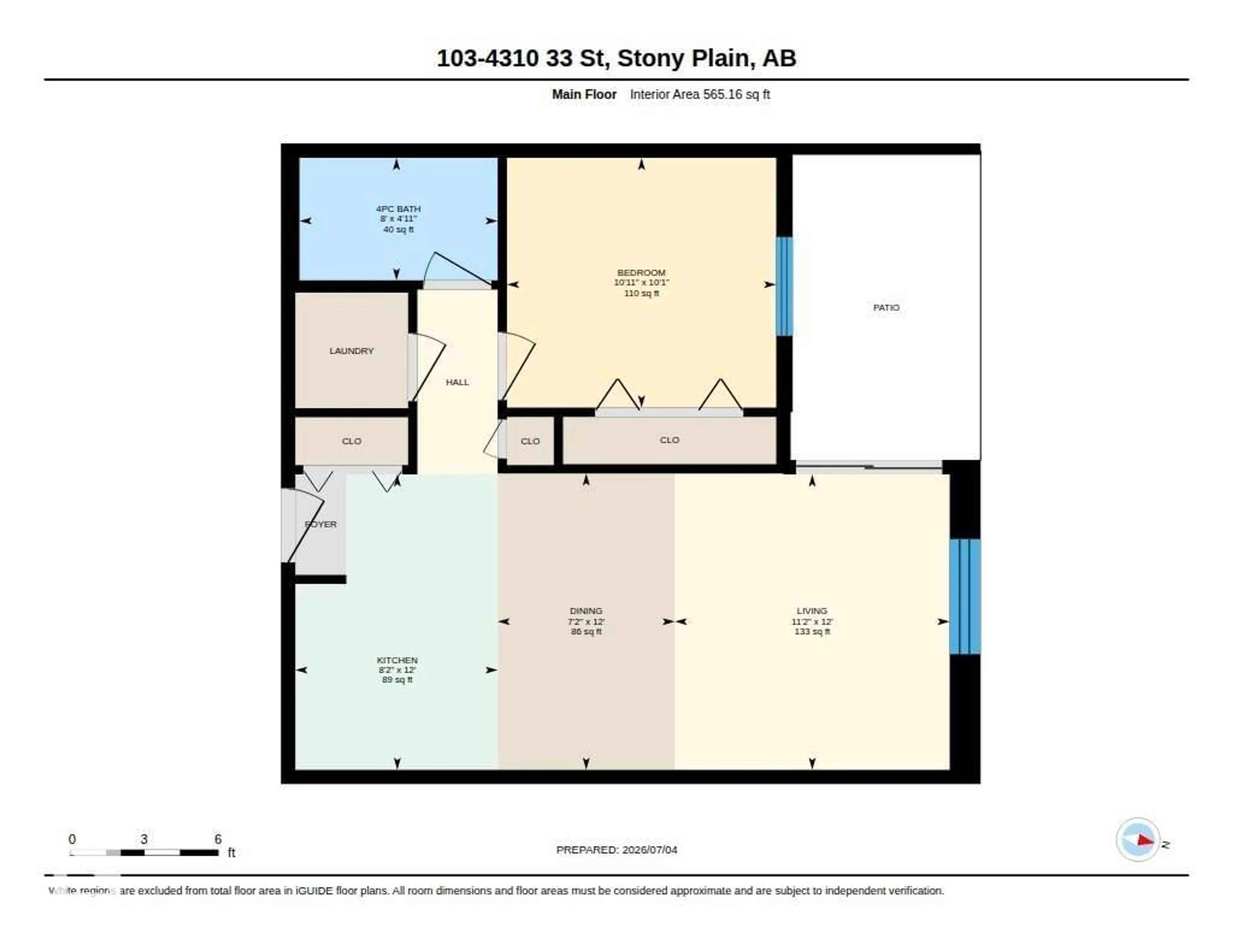 Floor plan for #103 - 4310 33 ST, Stony Plain Alberta T7Z0A8