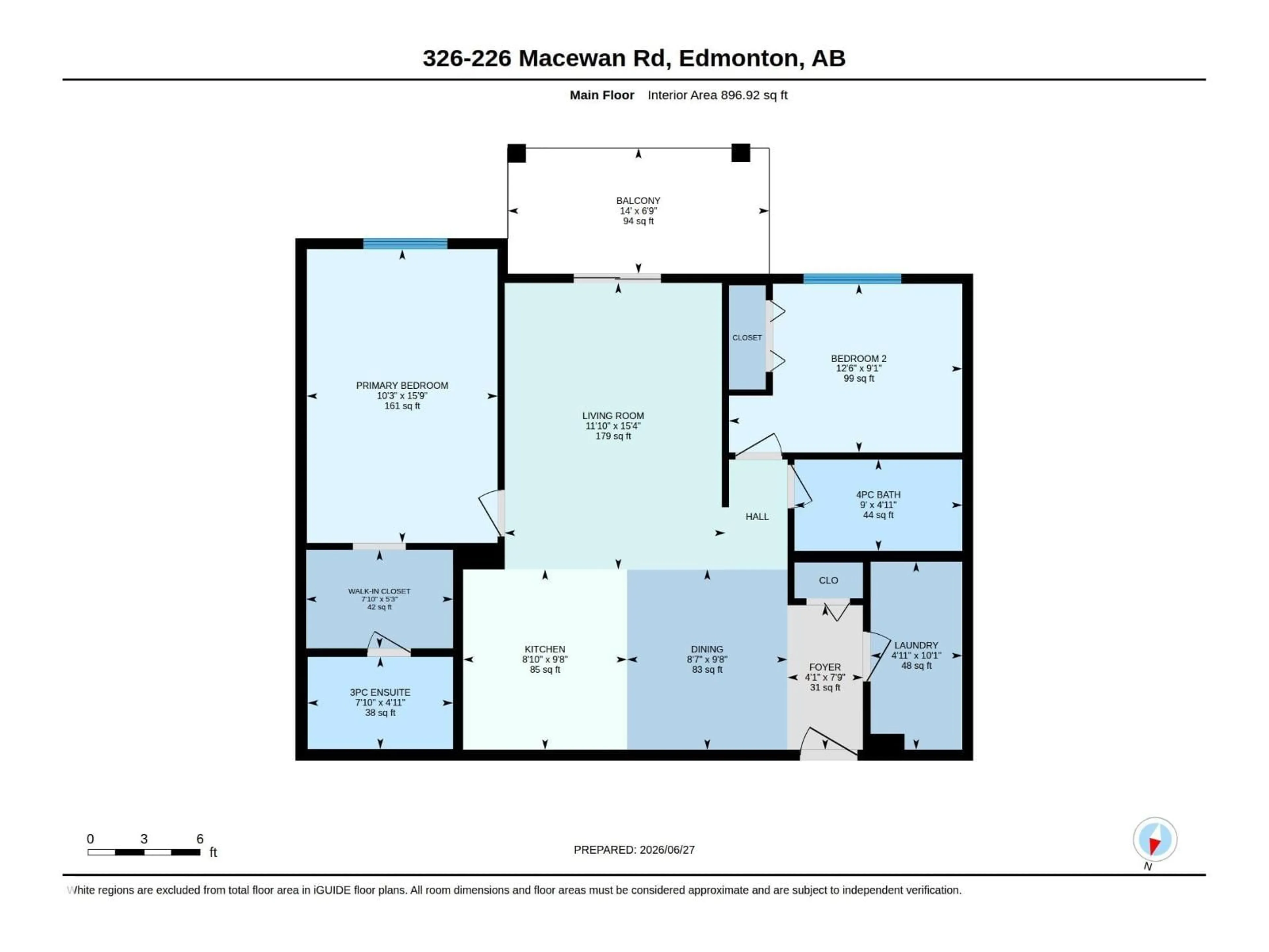 Floor plan for 226 - 326 MACEWAN RD, Edmonton Alberta T6W0C5