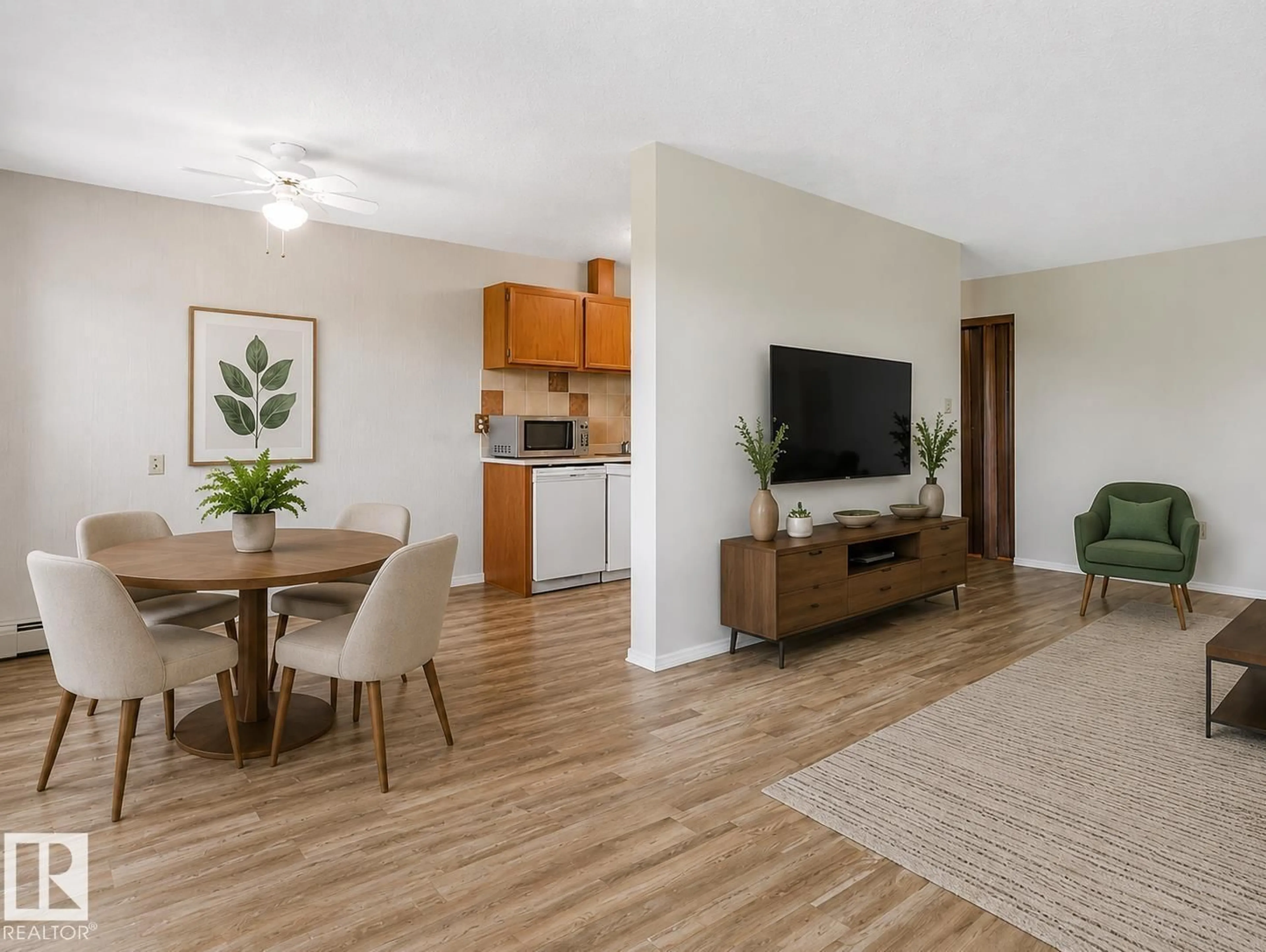 Living room with furniture, wood/laminate floor for #403 - 11115 74 ST, Edmonton Alberta T5B4S4