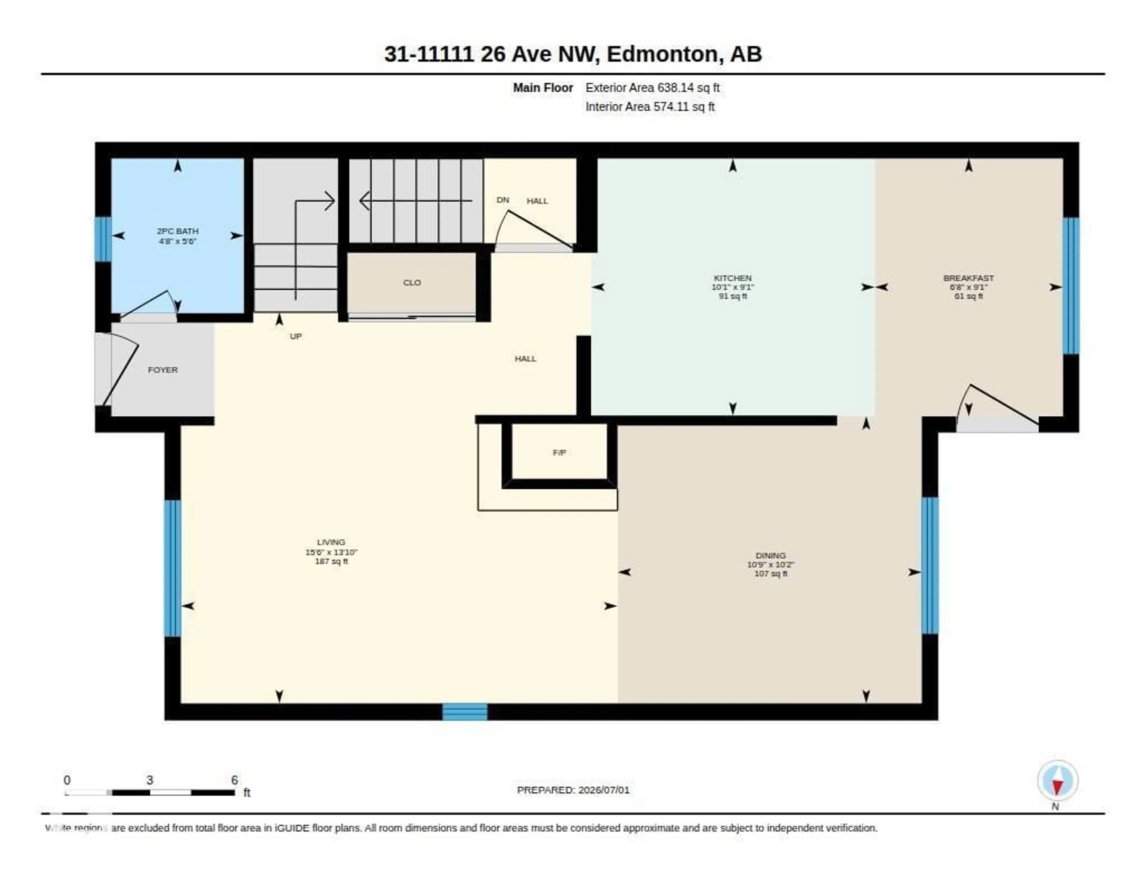 Floor plan for 31 - 11111 26 AV NW, Edmonton Alberta T6J5M7