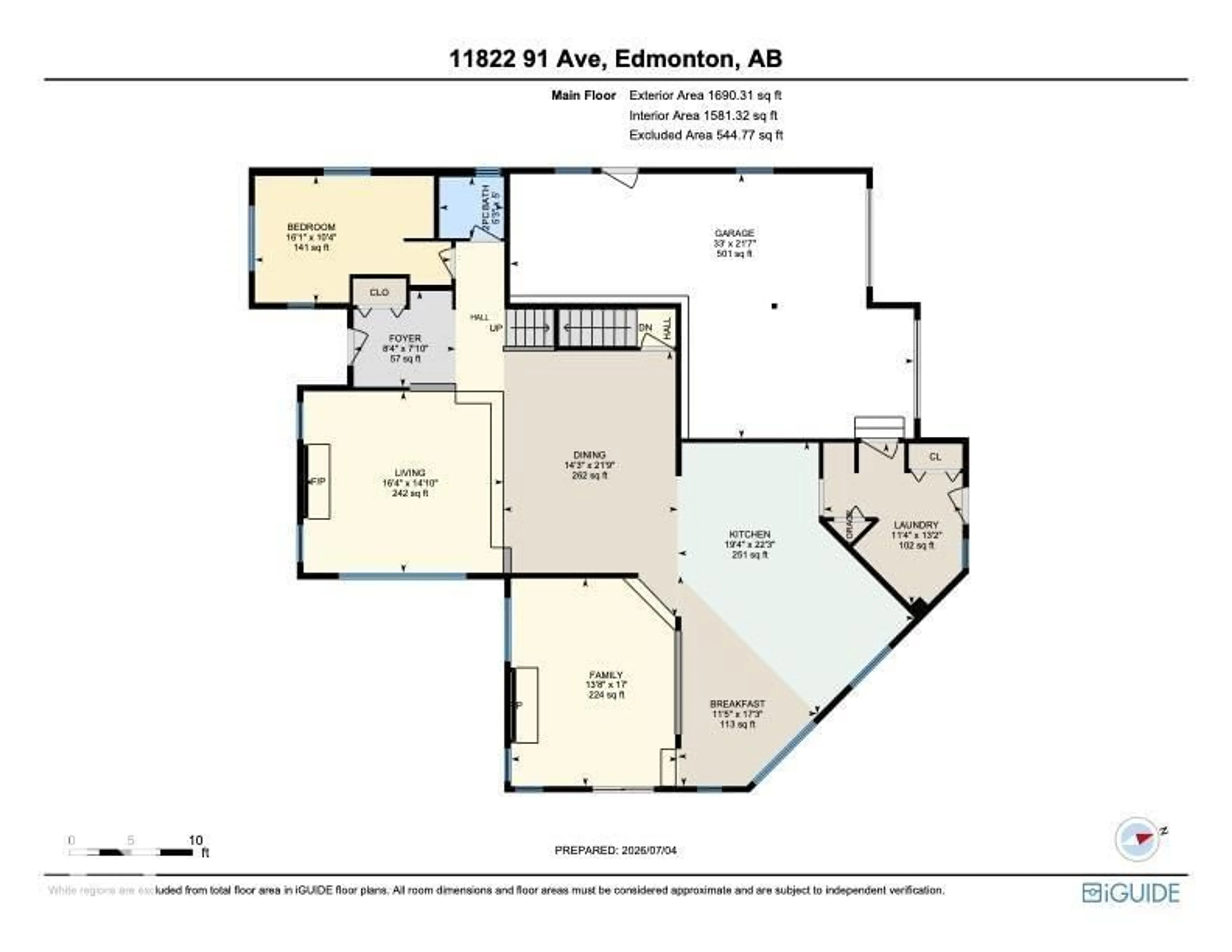 Floor plan for 11822 91 AV, Edmonton Alberta T6G1B2