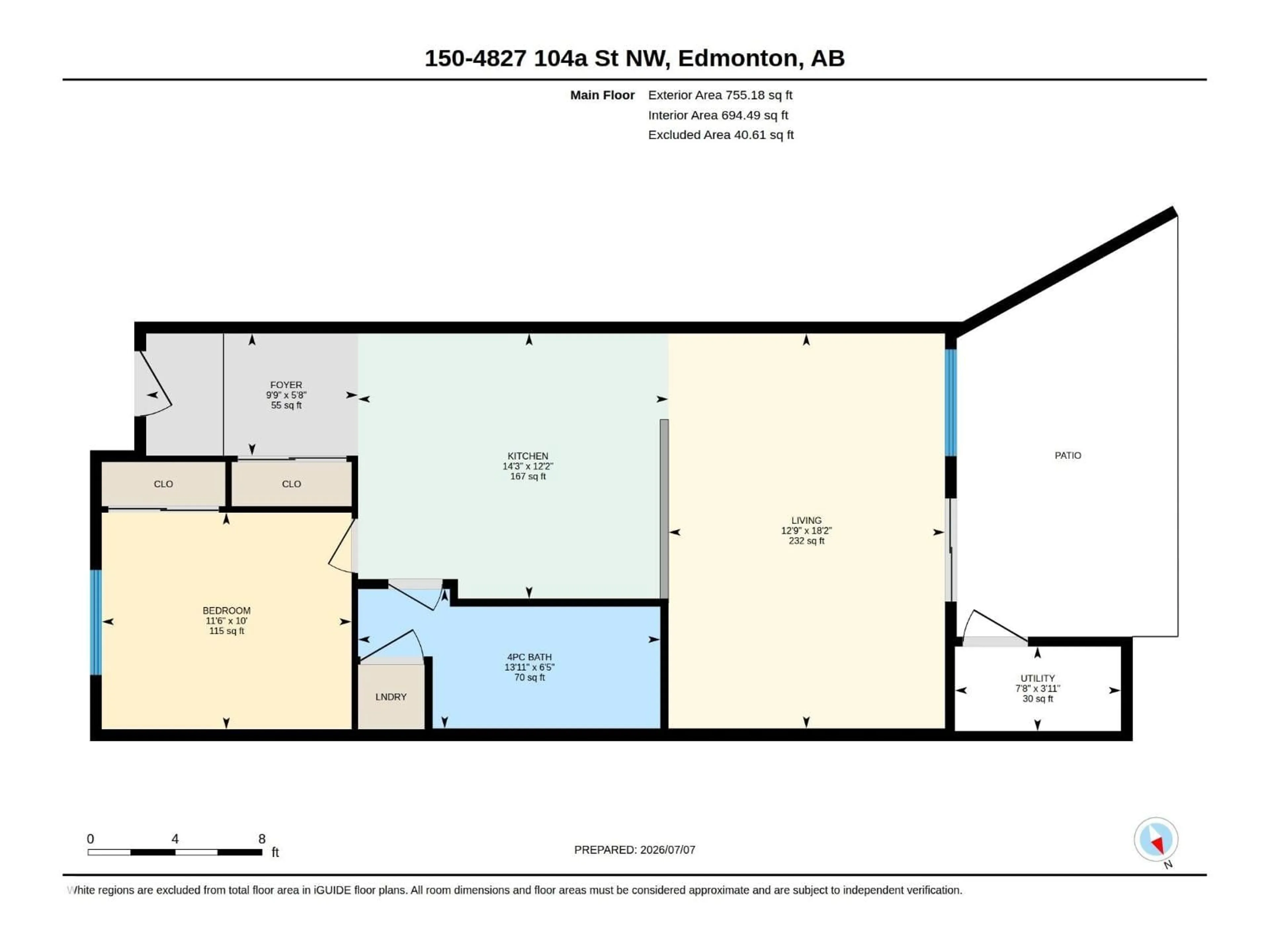 Floor plan for 150 4827 104A ST NW, Edmonton Alberta T6H0R5
