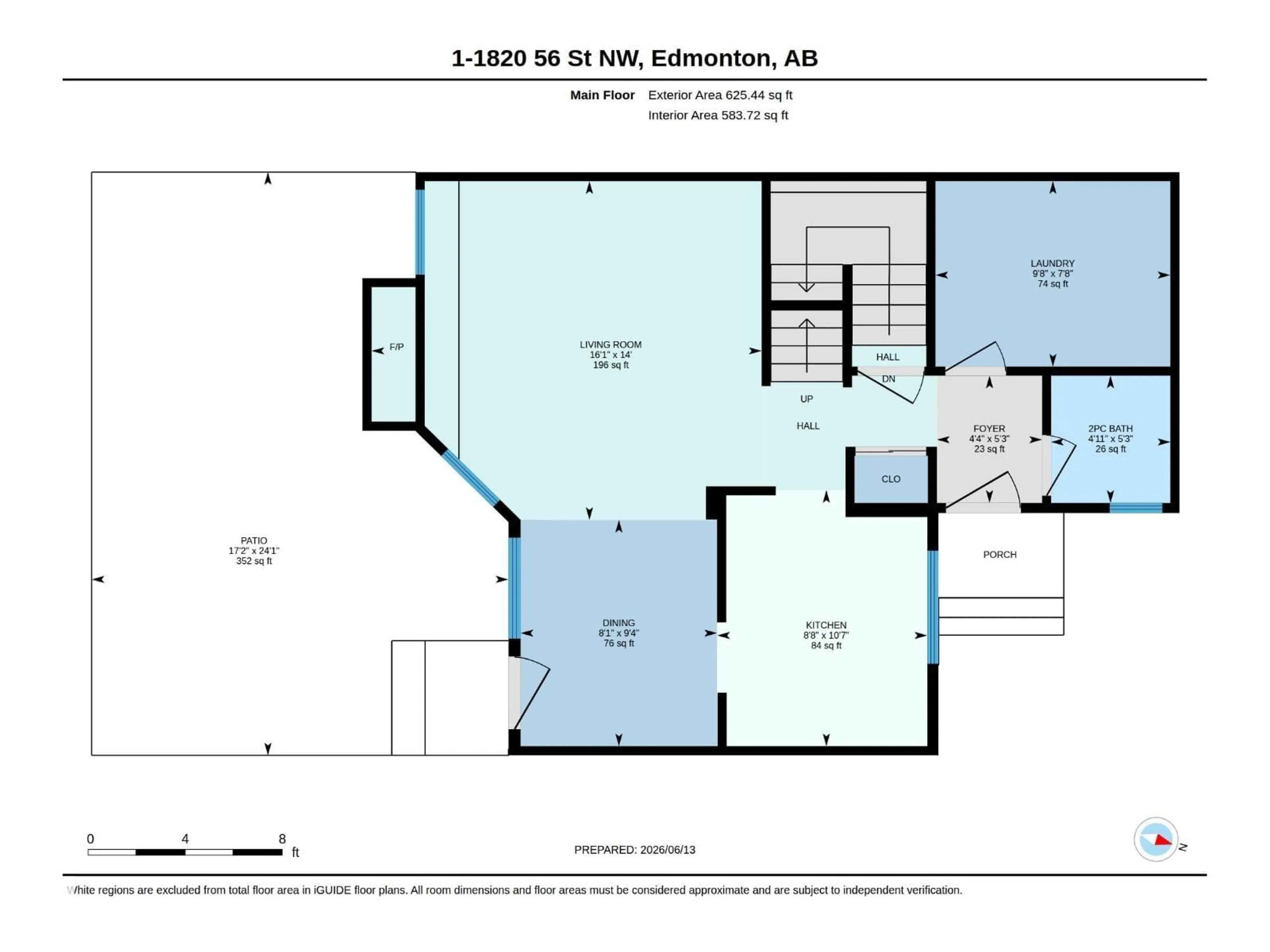 Floor plan for #1 - 1820 56 ST, Edmonton Alberta T6L5L4