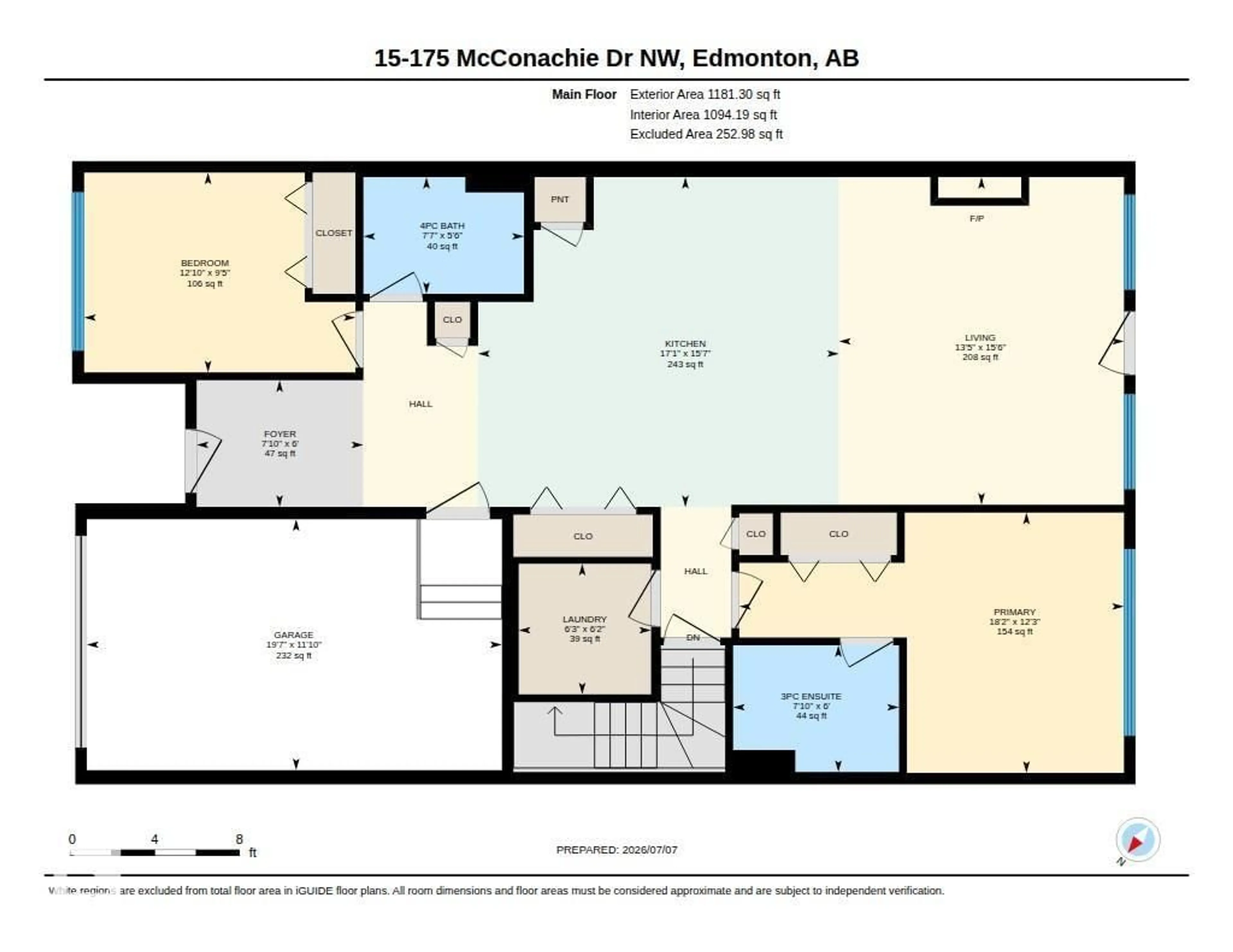 Floor plan for 15 - 175 MCCONACHIE DR, Edmonton Alberta T5Y0S1