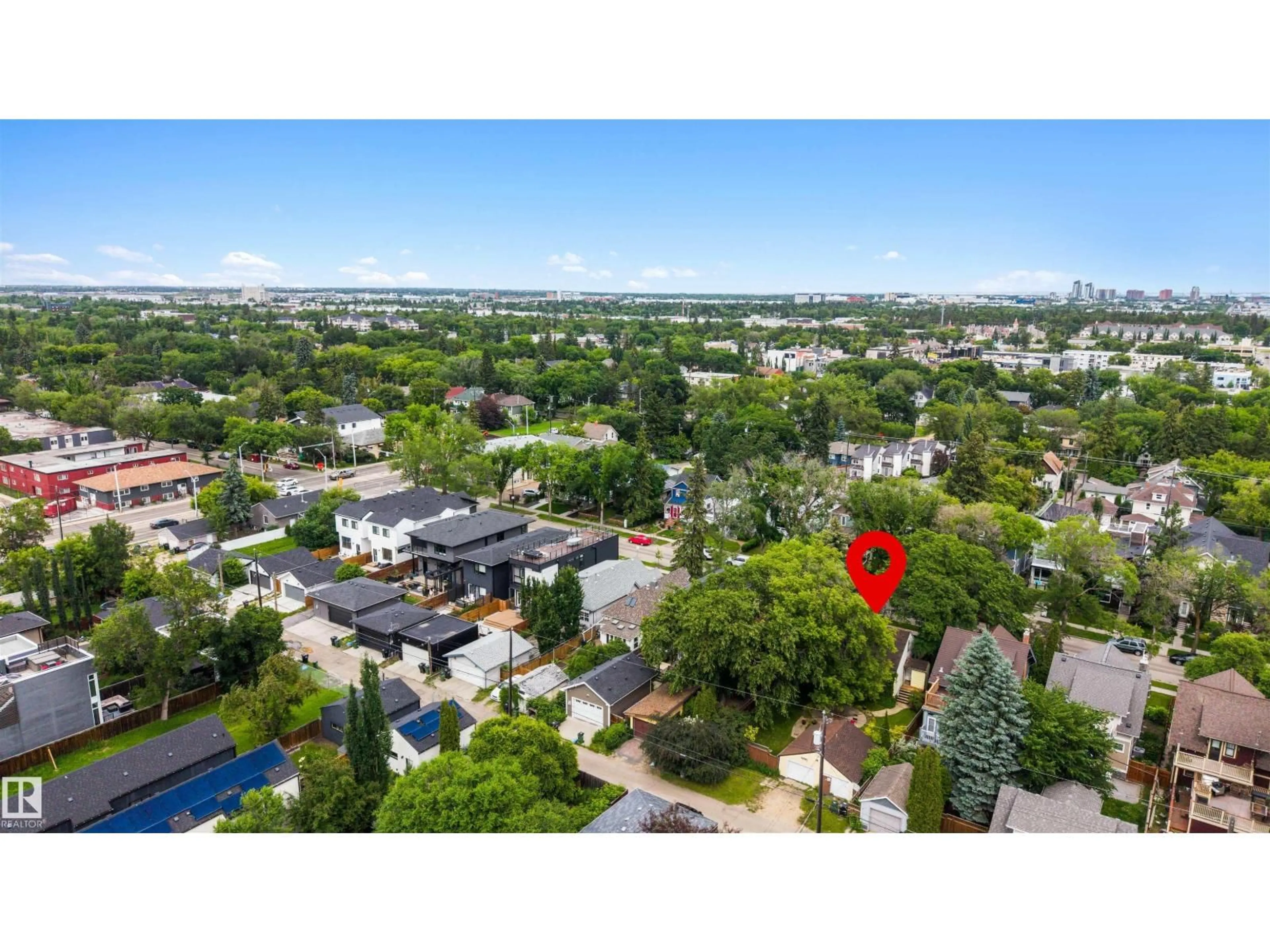 A pic from outside/outdoor area/front of a property/back of a property/a pic from drone, city buildings view from balcony for 10612 127 ST, Edmonton Alberta T5N1W1