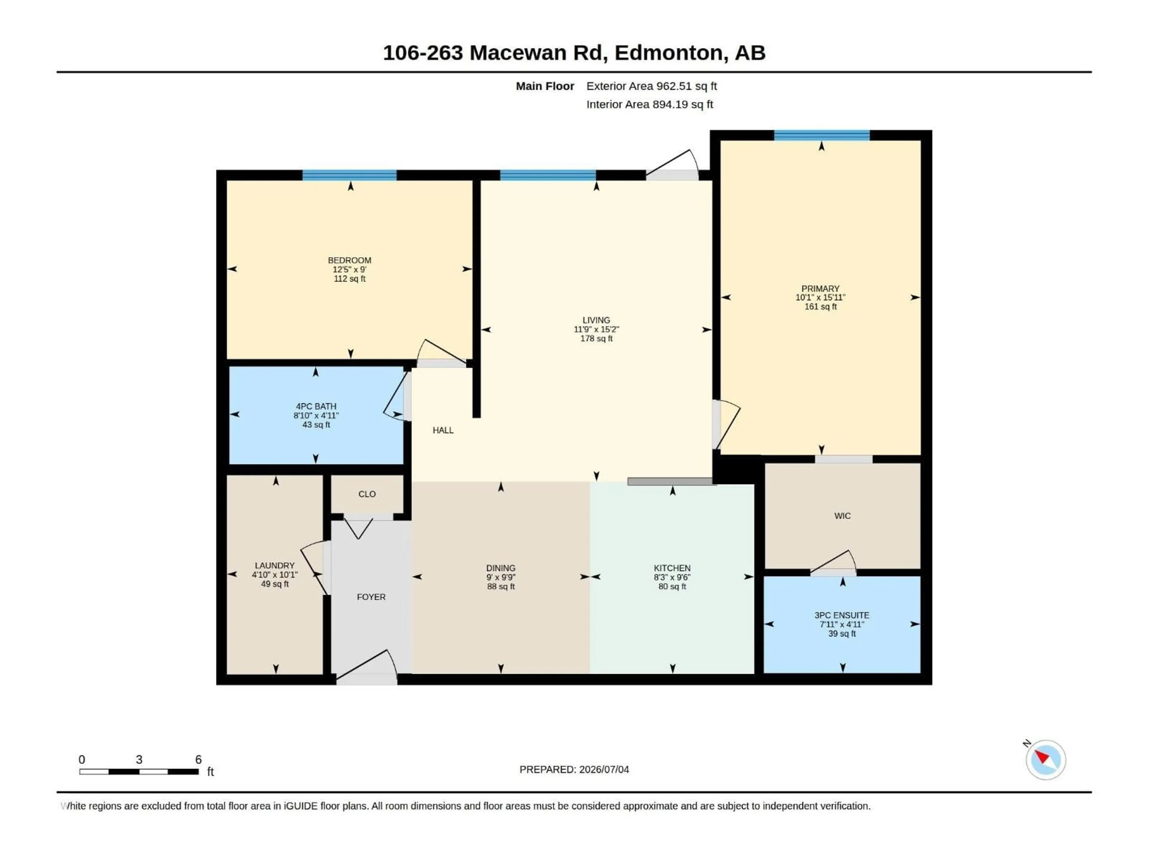 Floor plan for #106 - 263 MACEWAN RD, Edmonton Alberta T6W0C4