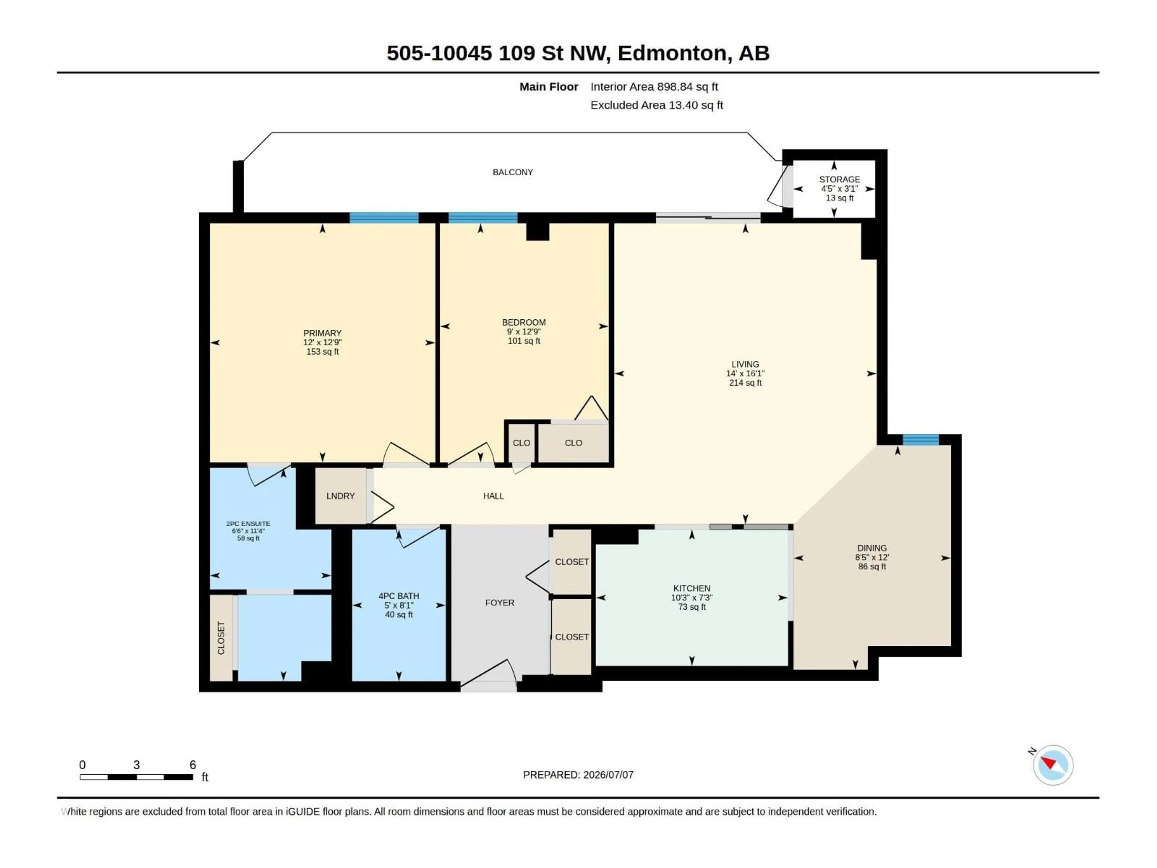 Floor plan for #505 - 10145 109 ST, Edmonton Alberta T5J3M5