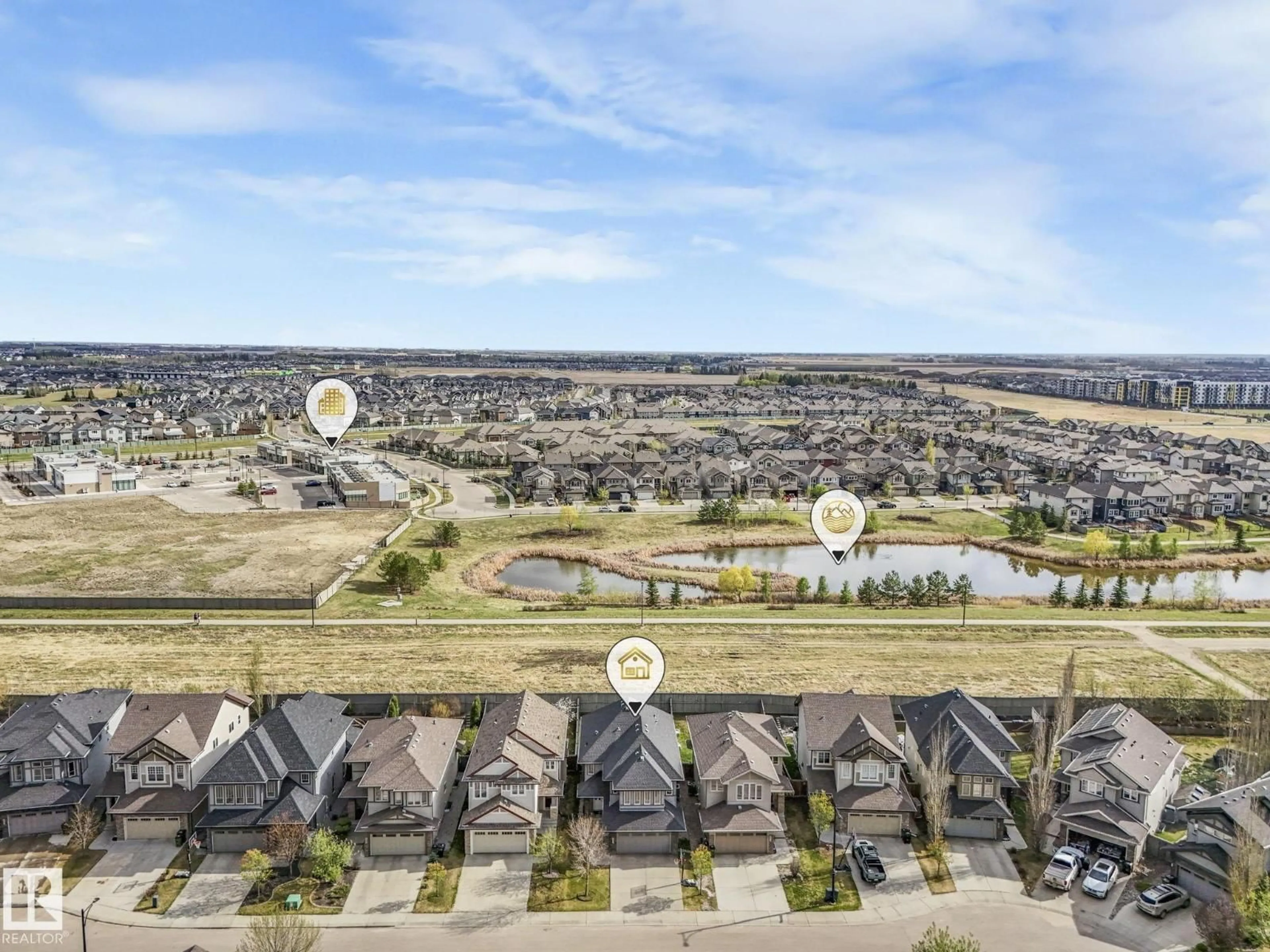 A pic from outside/outdoor area/front of a property/back of a property/a pic from drone, water/lake/river/ocean view for 2651 ANDERSON CR, Edmonton Alberta T6W0K7