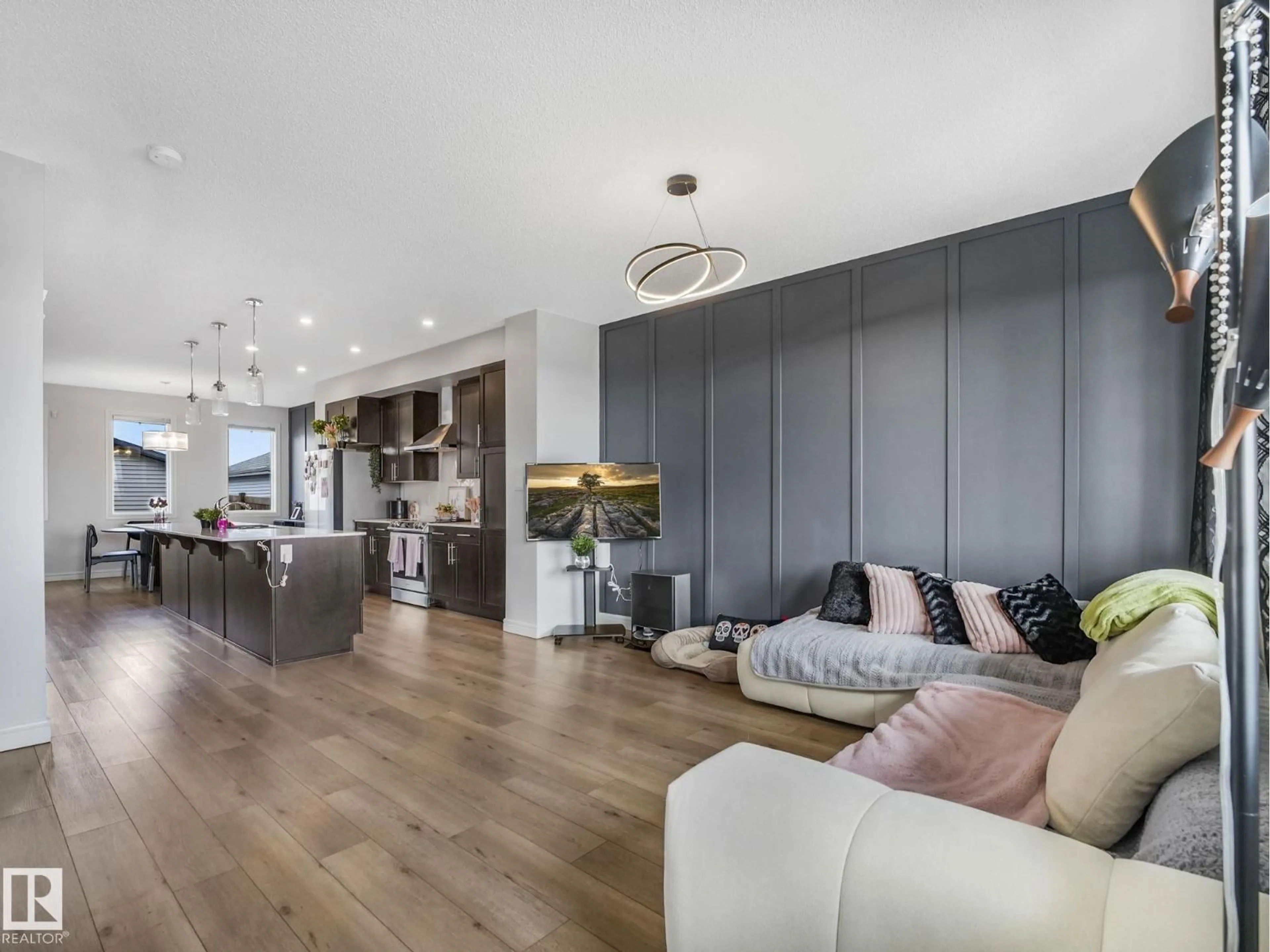 Open concept kitchen, wood/laminate floor for NW - 2636 192 ST, Edmonton Alberta T6M1L1