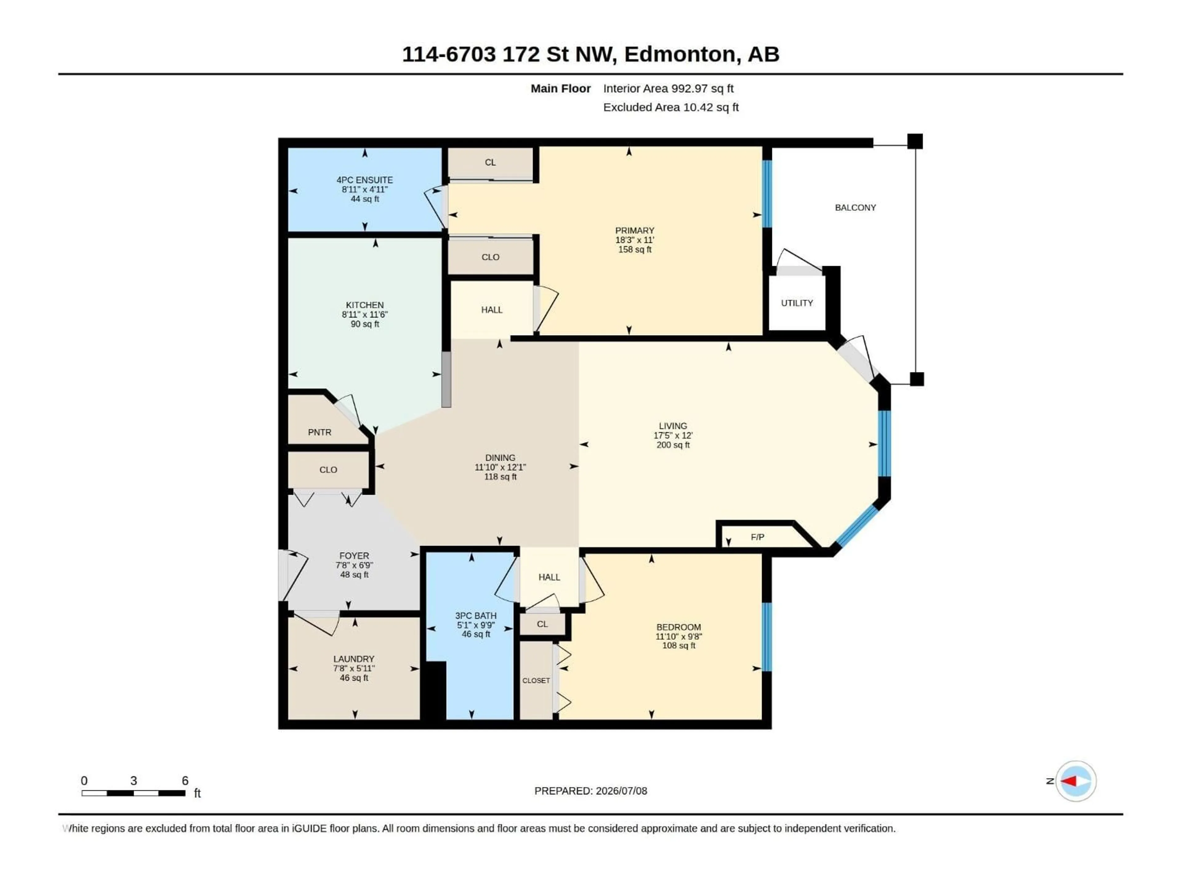 Floor plan for #114 - 6703 172 ST, Edmonton Alberta T5T6H9