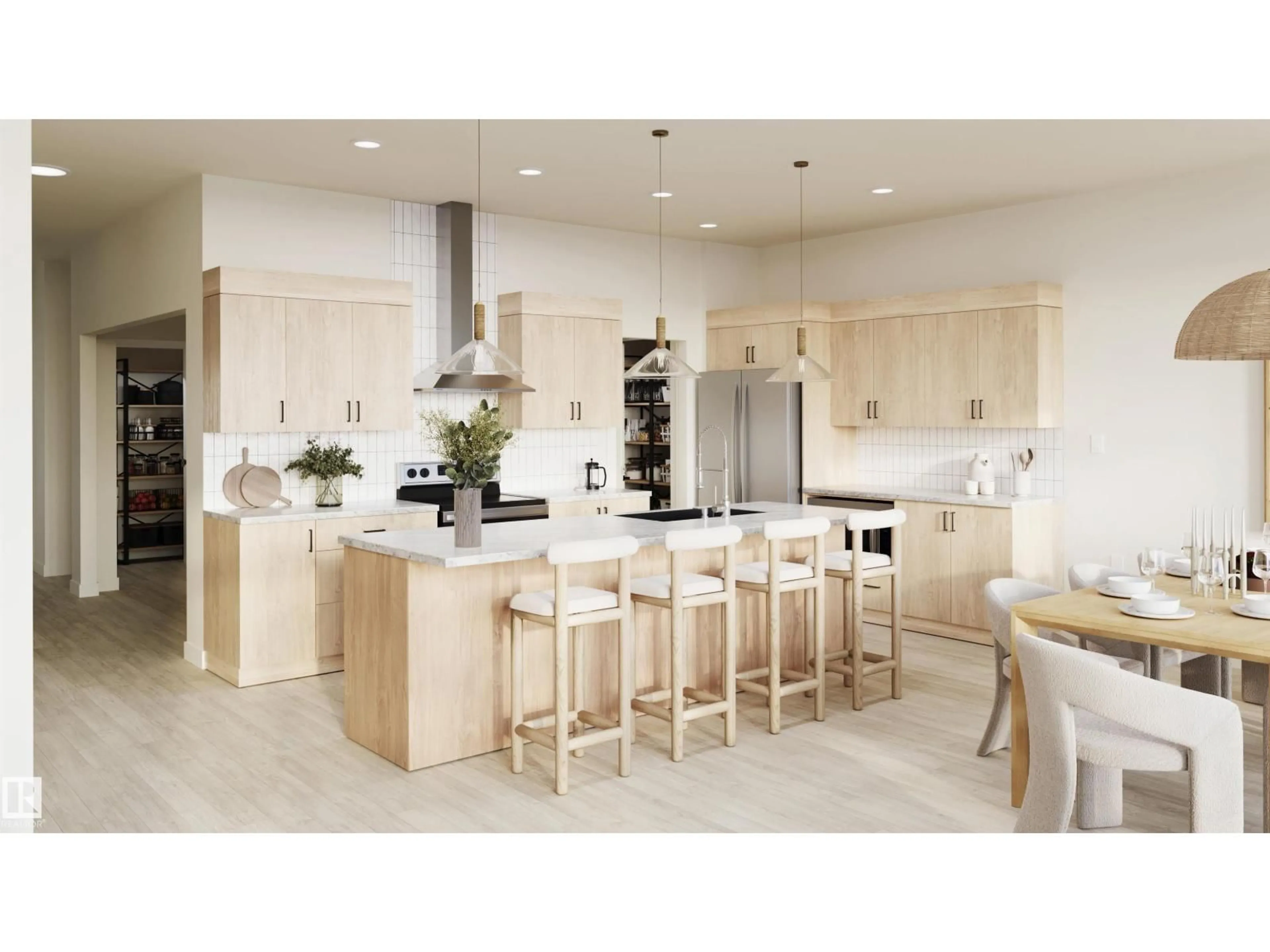 Contemporary kitchen, wood/laminate floor for N NW - 1729 CROSSBILL LO, Edmonton Alberta T5W0W3