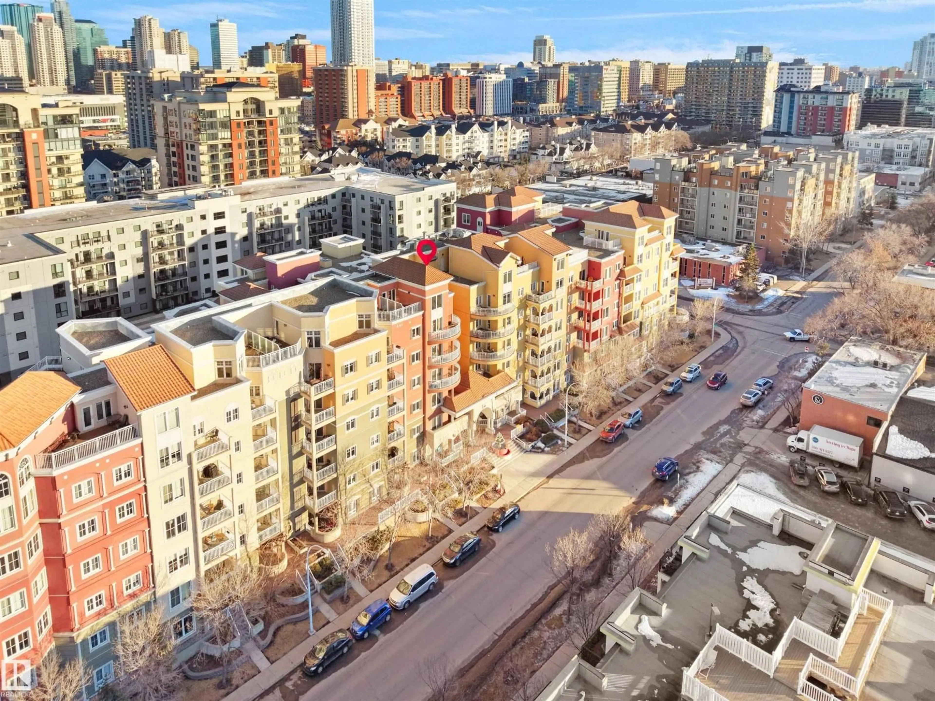 A pic from outside/outdoor area/front of a property/back of a property/a pic from drone, city buildings view from balcony for 10333 - 308 112 ST, Edmonton Alberta T5K0B4