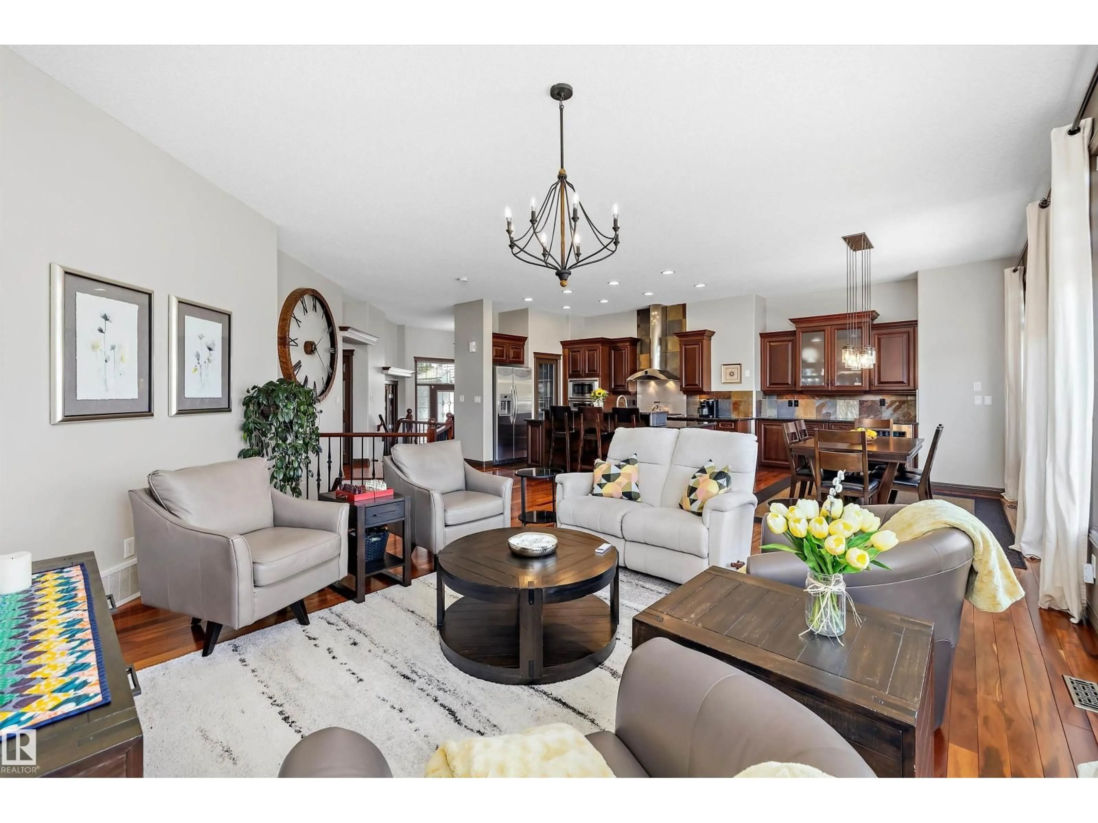 Living room with furniture, wood/laminate floor for 533 STEWART CR, Edmonton Alberta T6X0A8