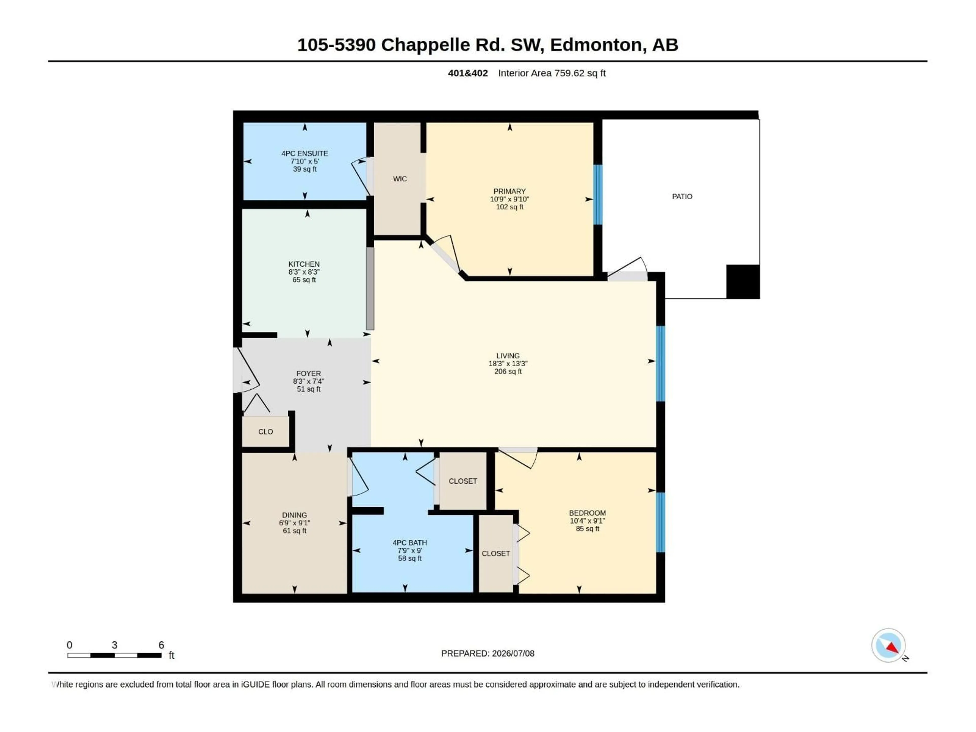 Floor plan for 105 - 5390 CHAPPELLE RD, Edmonton Alberta T6W3K7