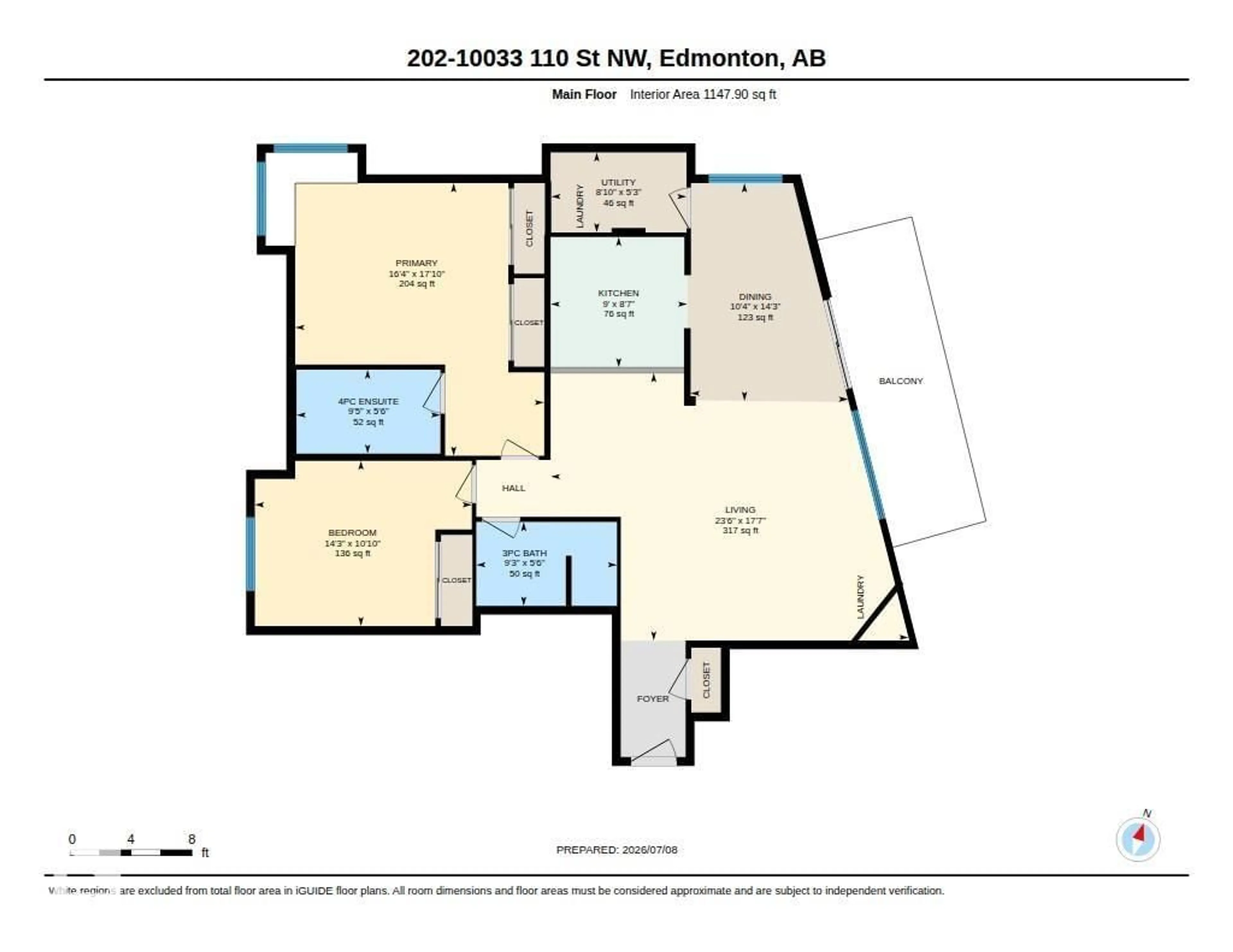 Floor plan for 202 - 10033 110 ST NW, Edmonton Alberta T5K1J5