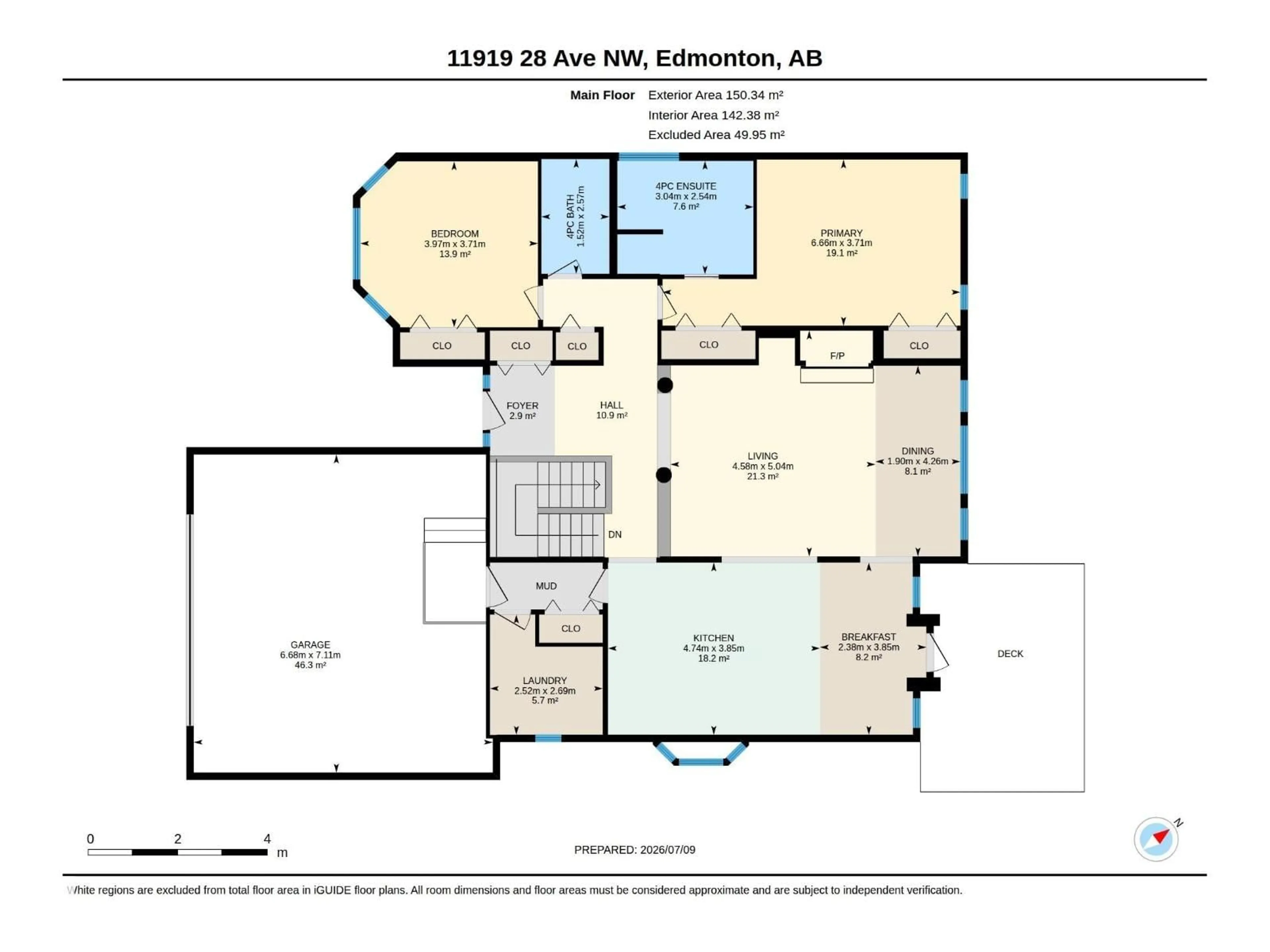 Floor plan for 11919 28 AV, Edmonton Alberta T6J6C1