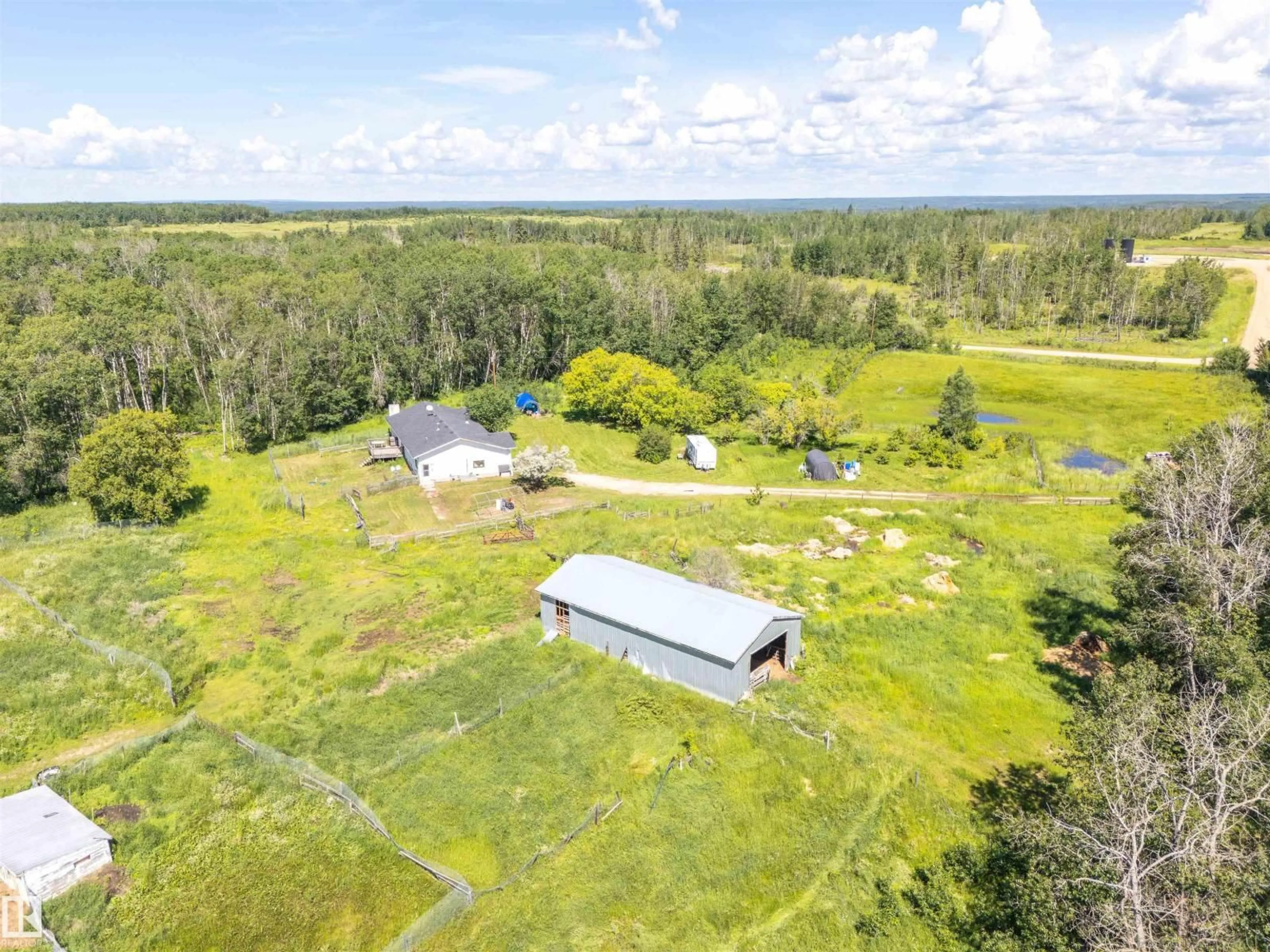A pic from outside/outdoor area/front of a property/back of a property/a pic from drone, water/lake/river/ocean view for 63432 RGE RD 445A, Rural Bonnyville M.D. Alberta T9M1P1