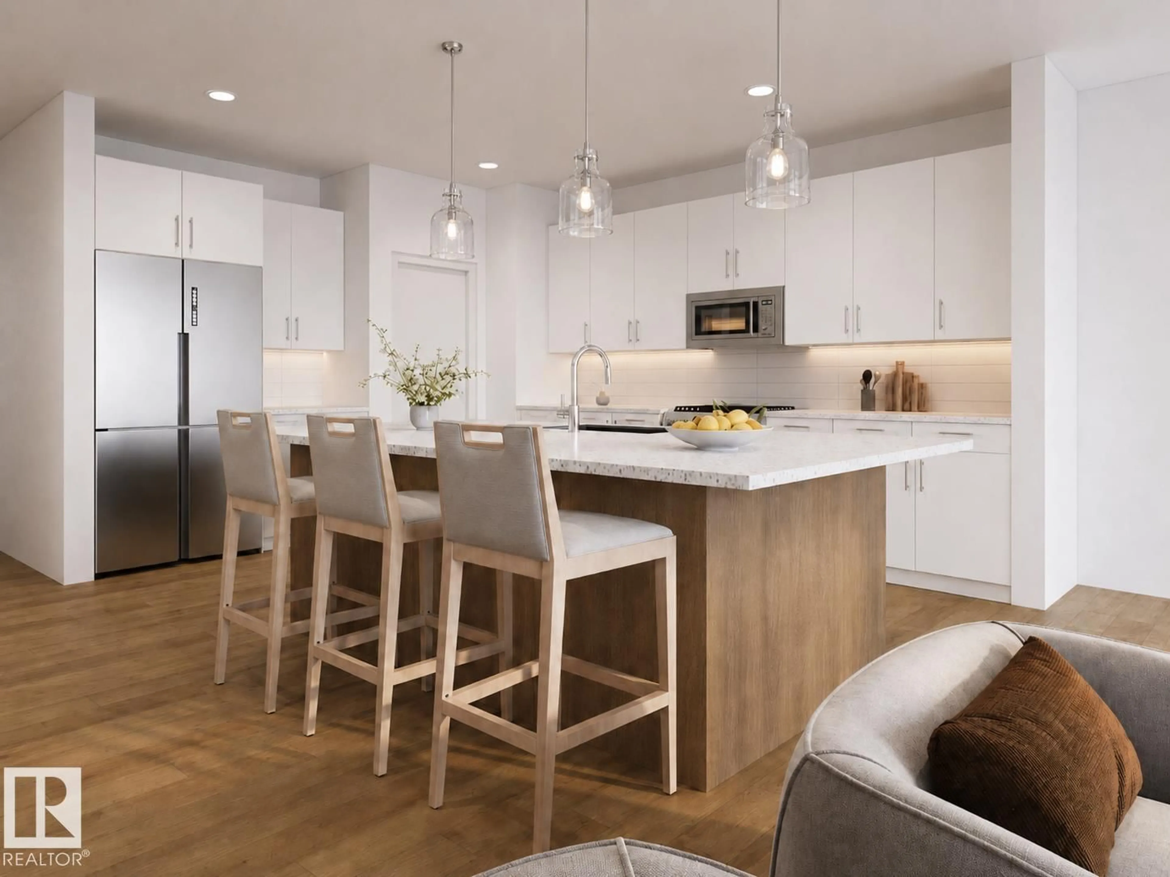 Open concept kitchen, wood/laminate floor for 7605 KIMIWAN CR, Edmonton Alberta T6W5V9